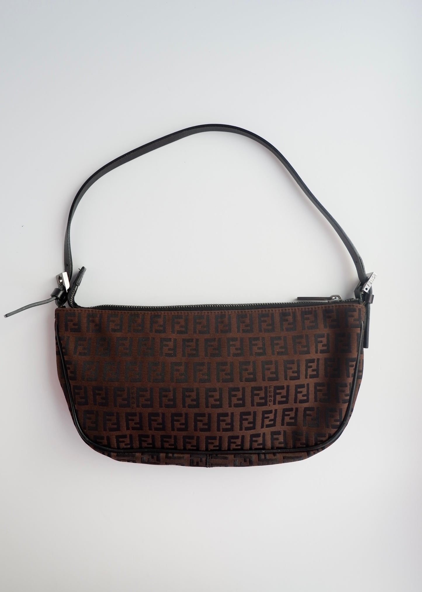 Authentic Preowned Vintage Fendi Brown Zucchino Half Moon Shoulder Bag