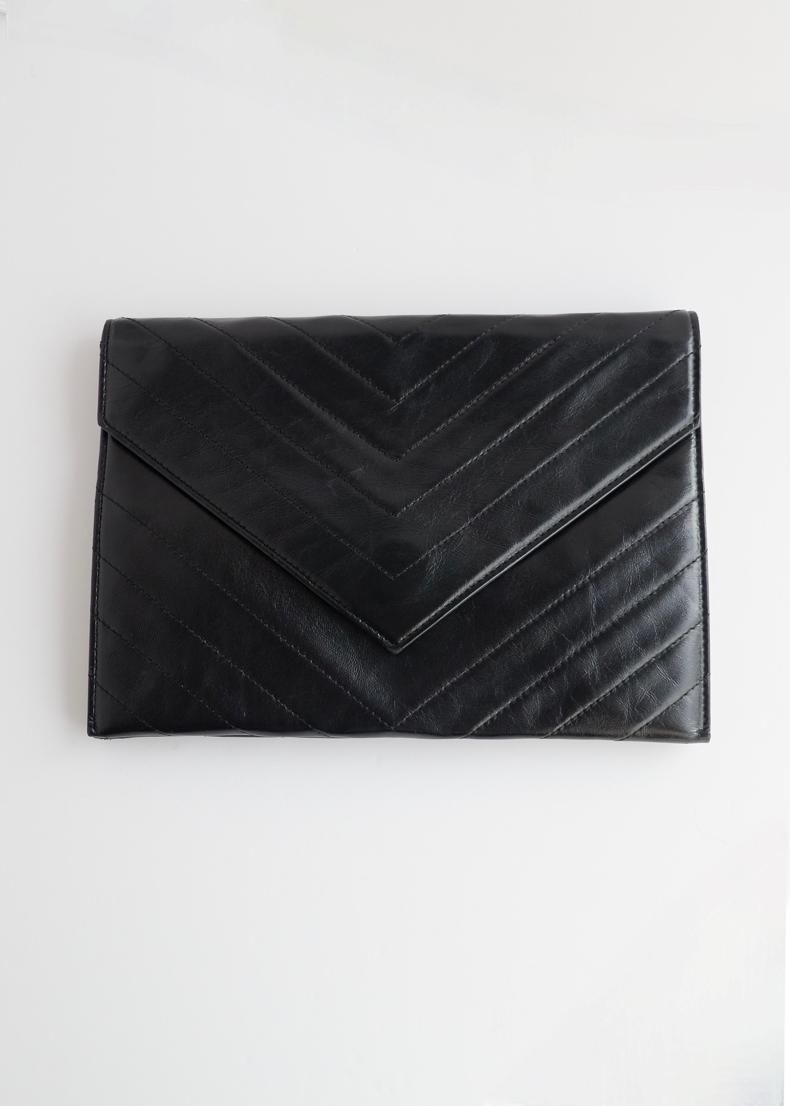 Authentic Preowned Vintage Yves Saint Laurent Black Leather Clutch