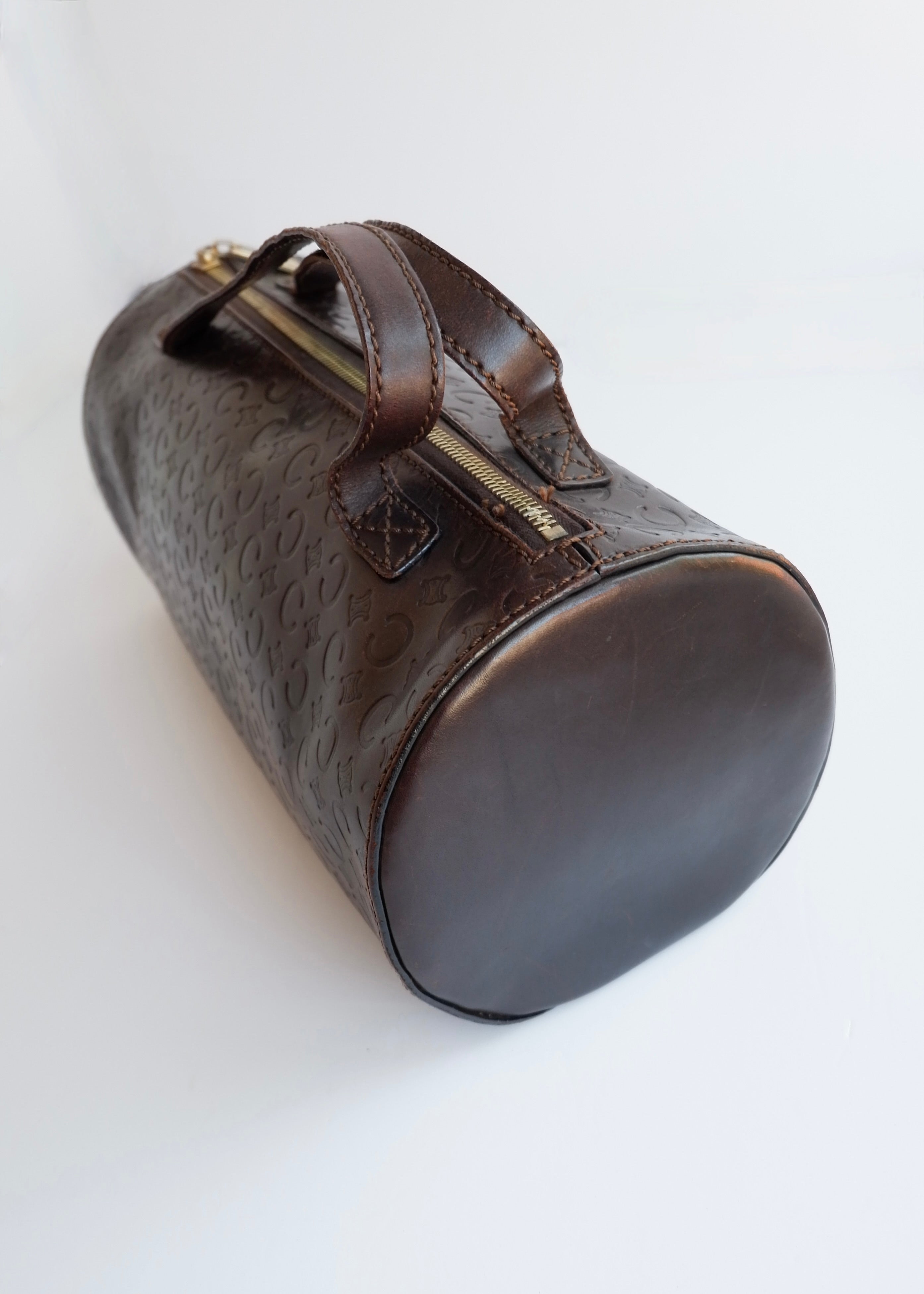 Preowned Vintage Celine Brown Leather Top Handle Cubic Bag