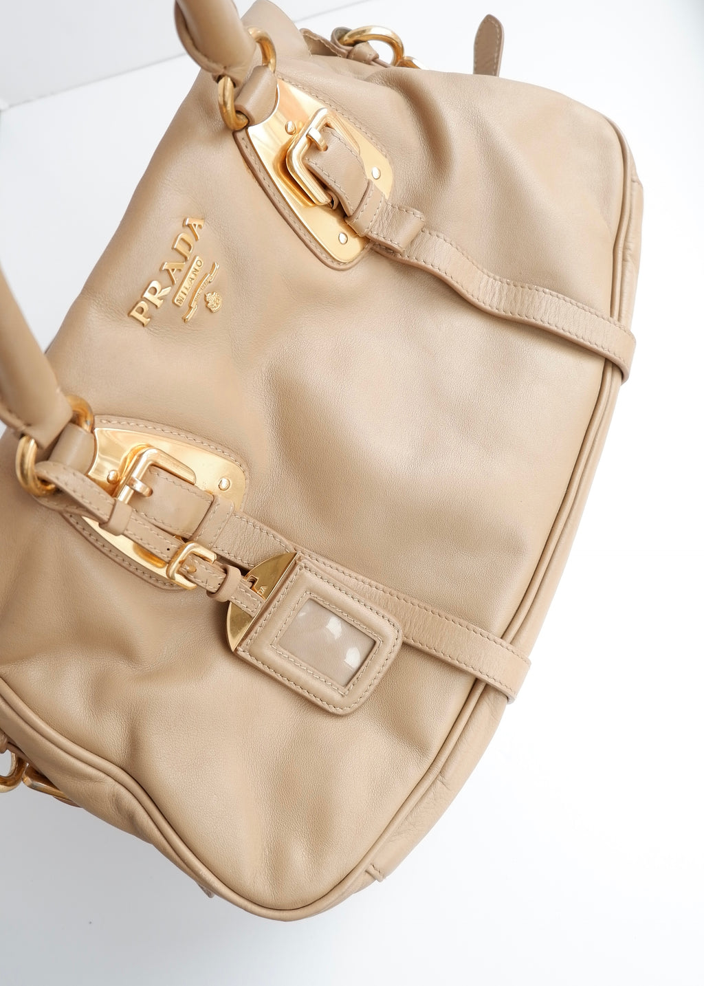 Authentique sac Prada en cuir marron, deux-en-un, d'occasion