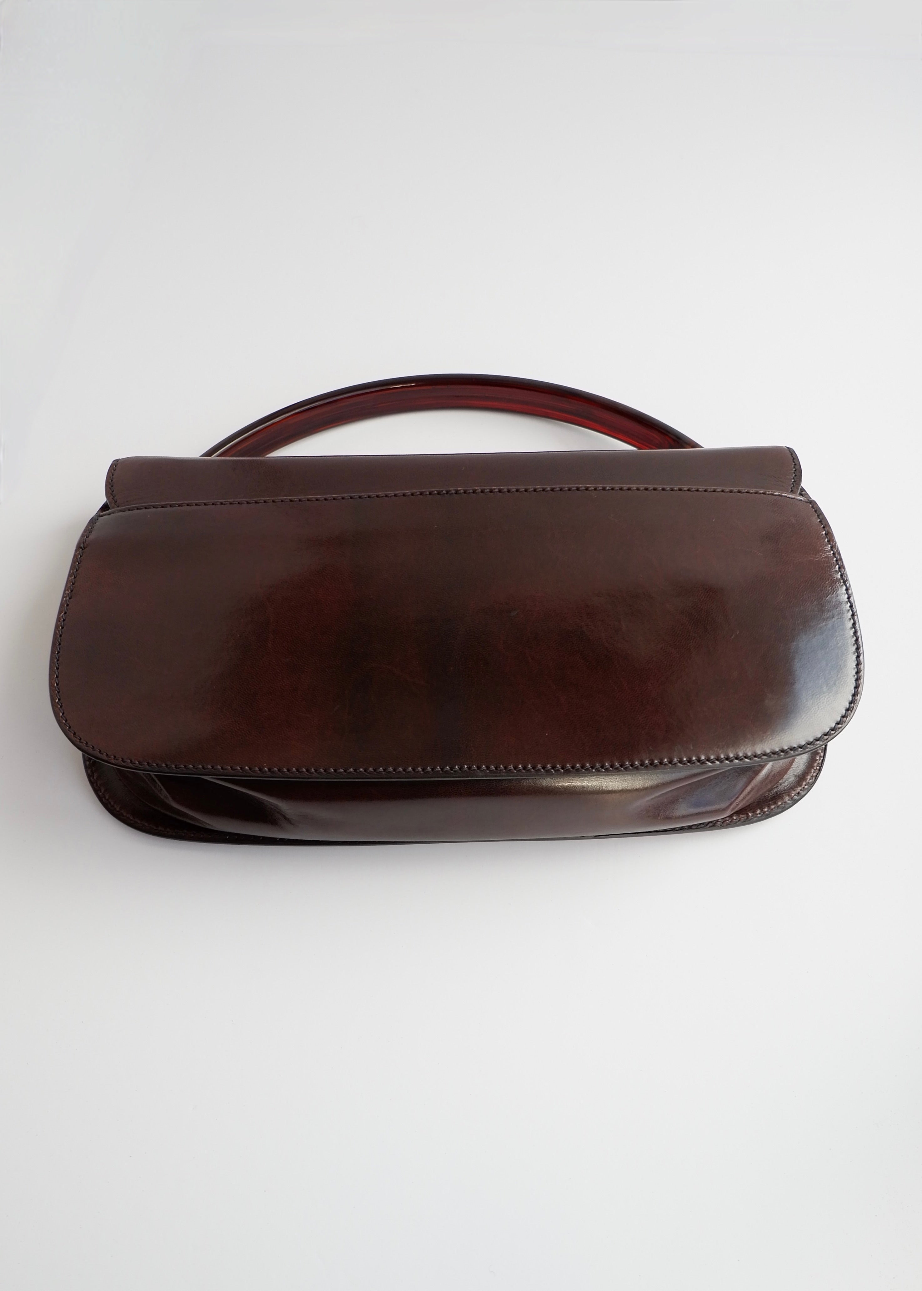 Authentic Preowned Vintage Prada Brown Leather Top Handle Bag