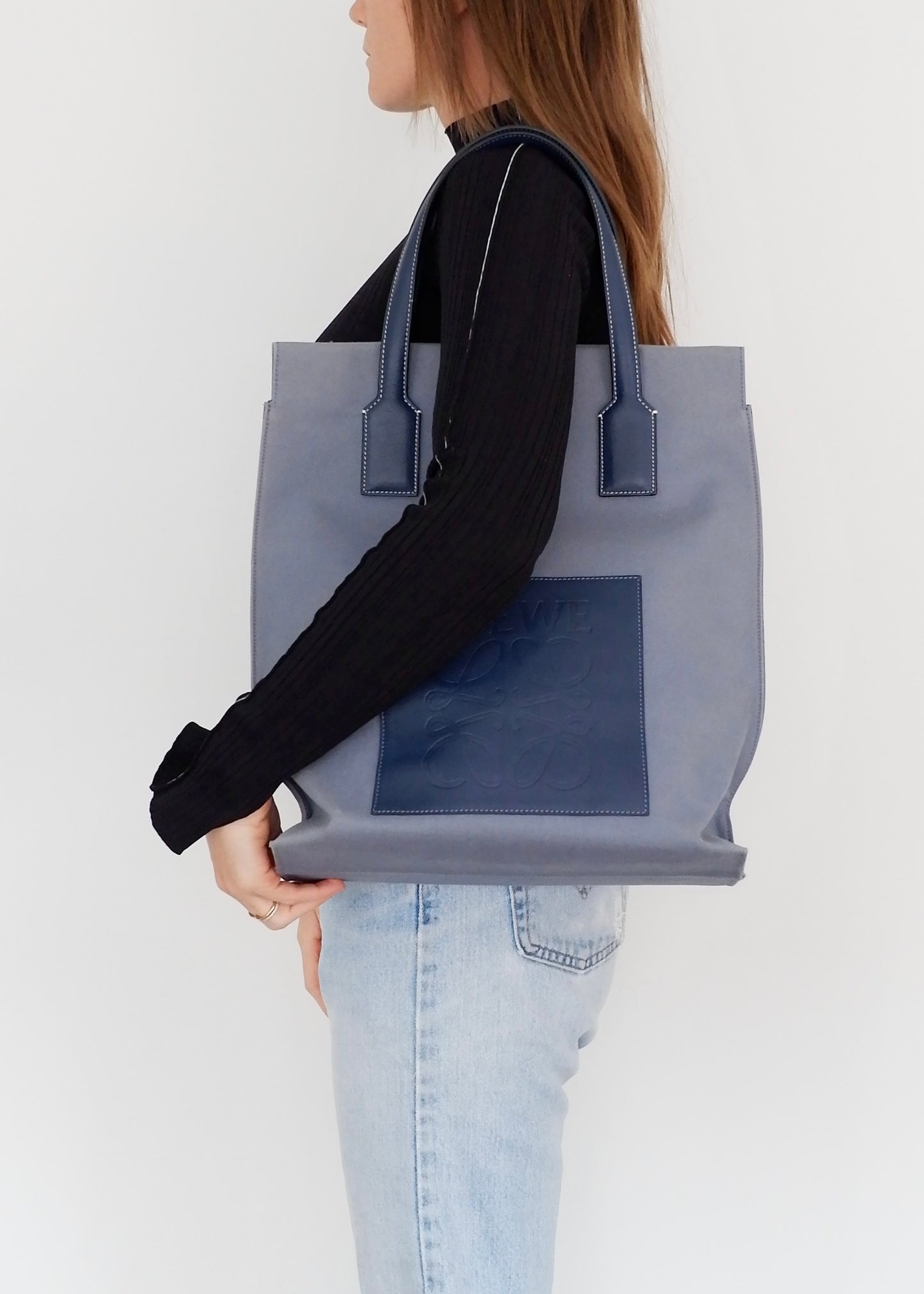 Authentic Preowned Loewe Blue Canvas/Leather Tote Bag