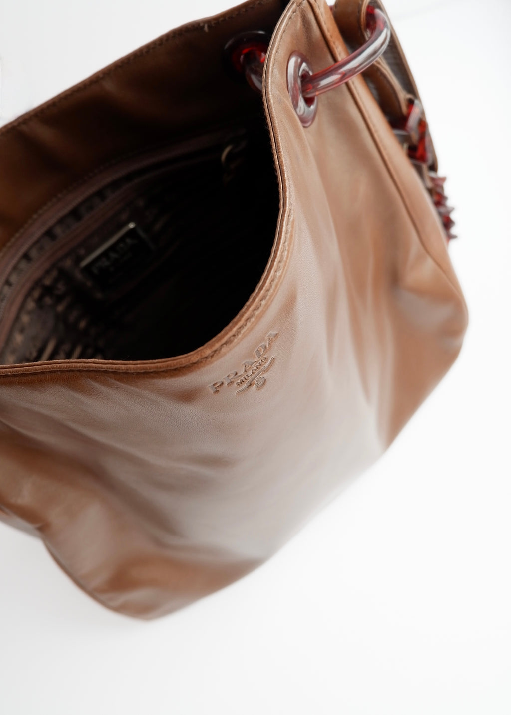 Authentic Preowned Prada Brown Leather Tortoise Chain Shoulder Bag