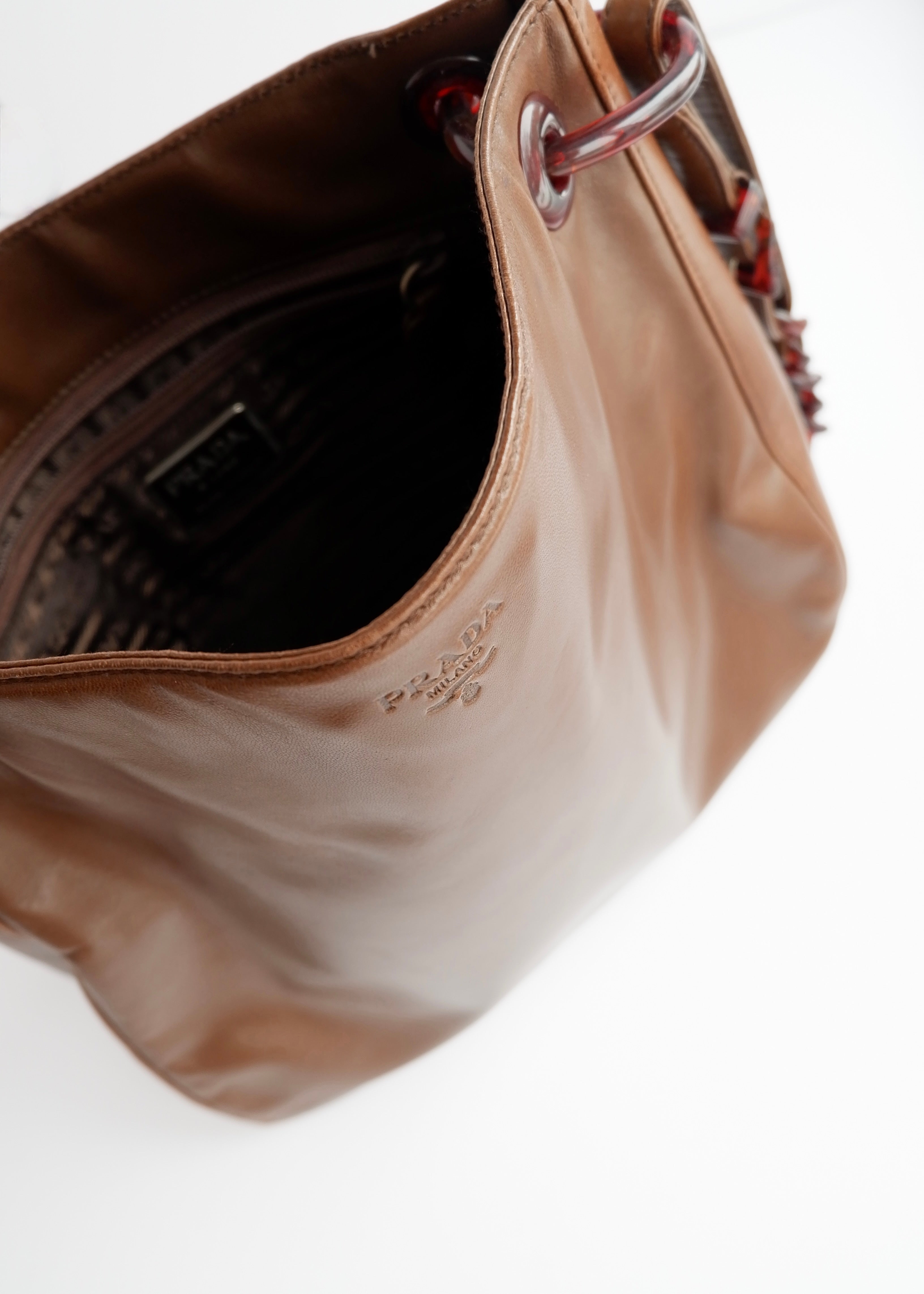 Authentic Preowned Prada Brown Leather Tortoise Chain Shoulder Bag