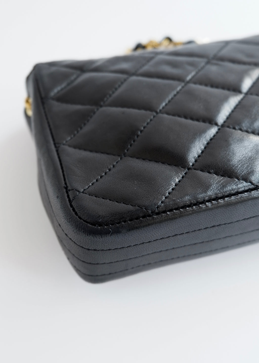 Authentic Preowned Vintage Chanel Black Lambskin Quilted Single Flap Crystal CC Logo Bag GHW
