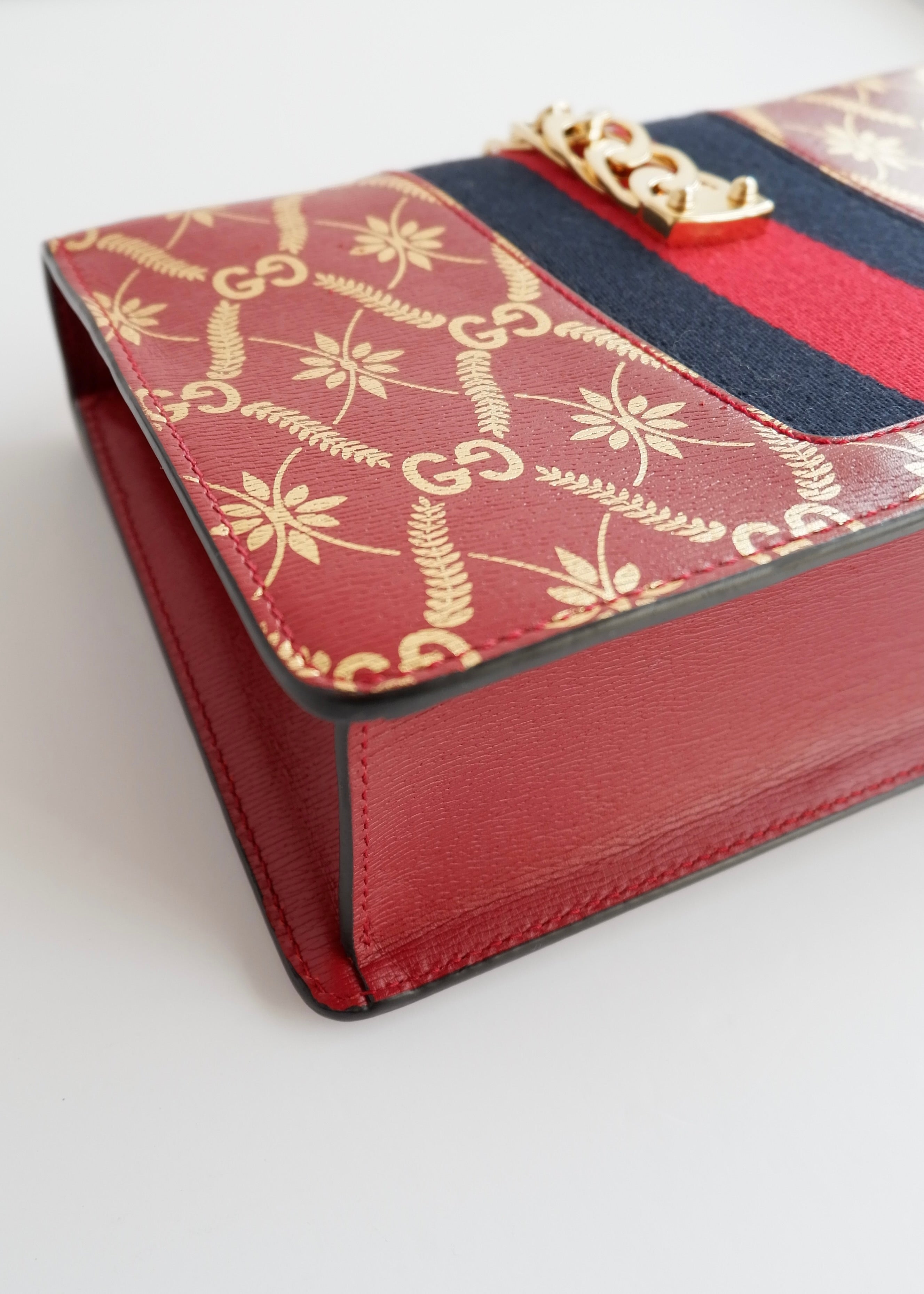 Authentic Preowned Gucci Red/Gold Leather Sylvie Bag