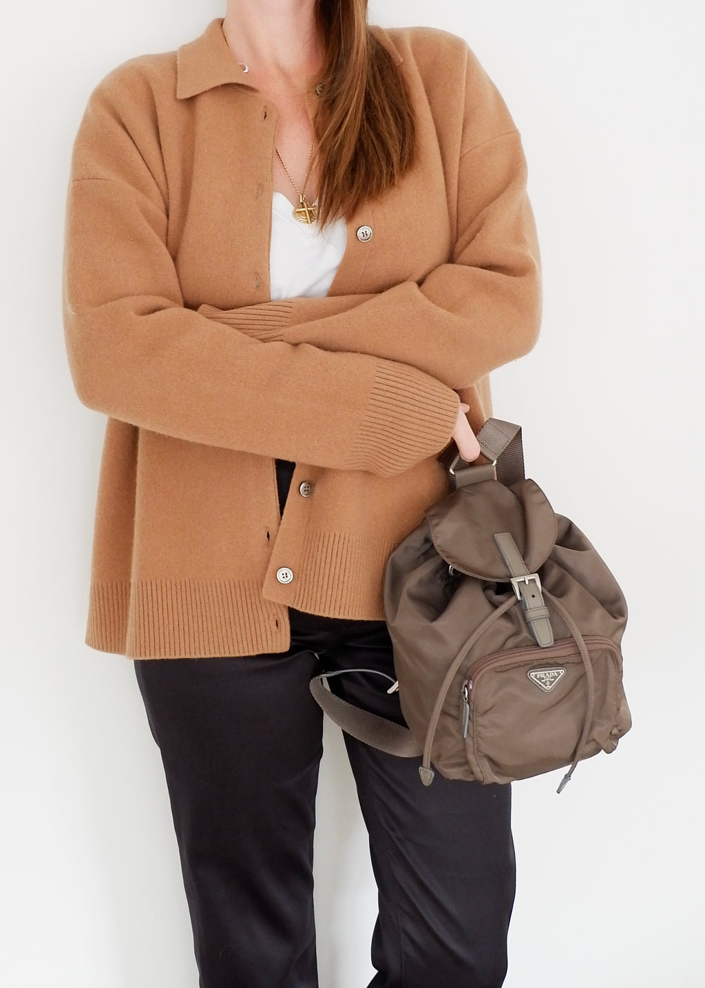 Preowned Prada Khaki Nylon Small Backpack