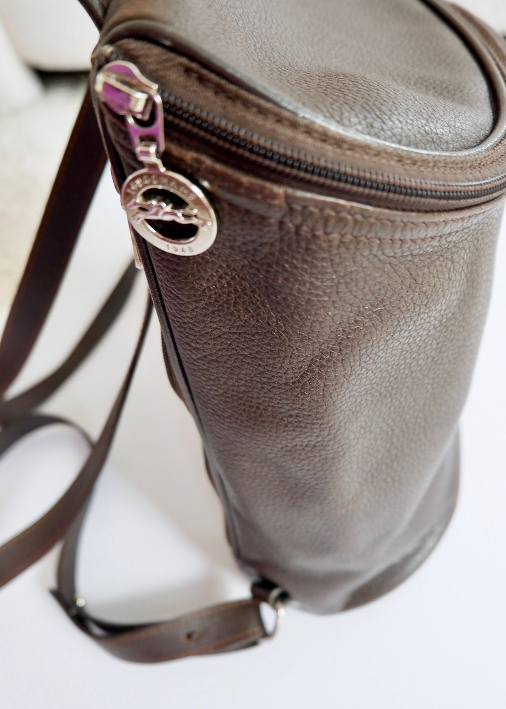 Authentique sac à dos en cuir marron Longchamp d'occasion
