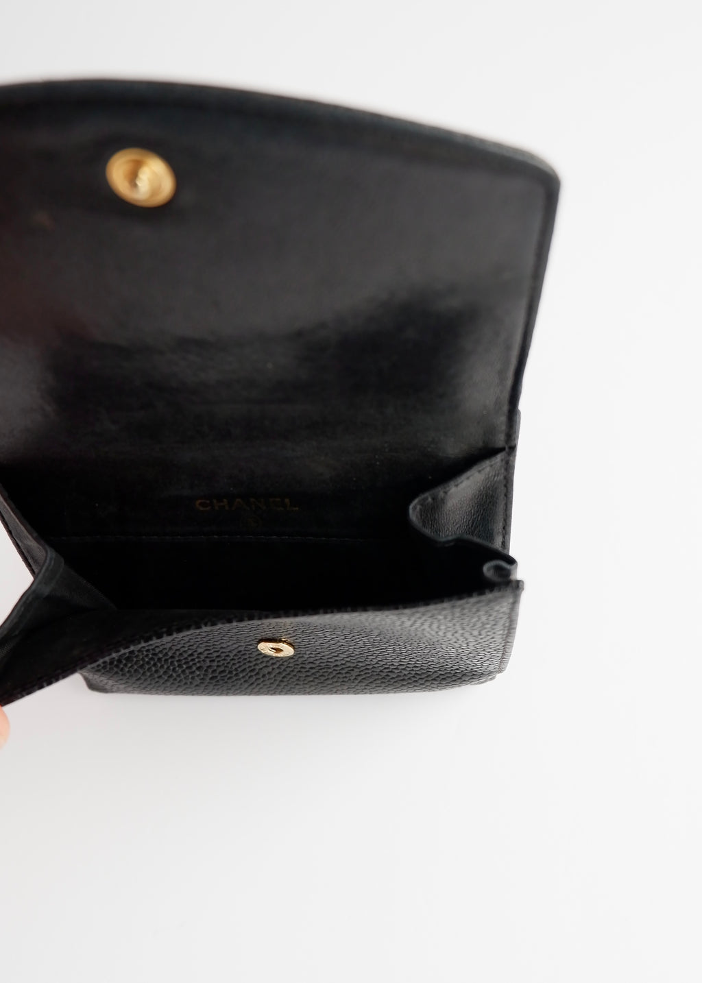 Authentic Preowned Vintage ChanelBlack Caviar Leather Bi-Fold Wallet