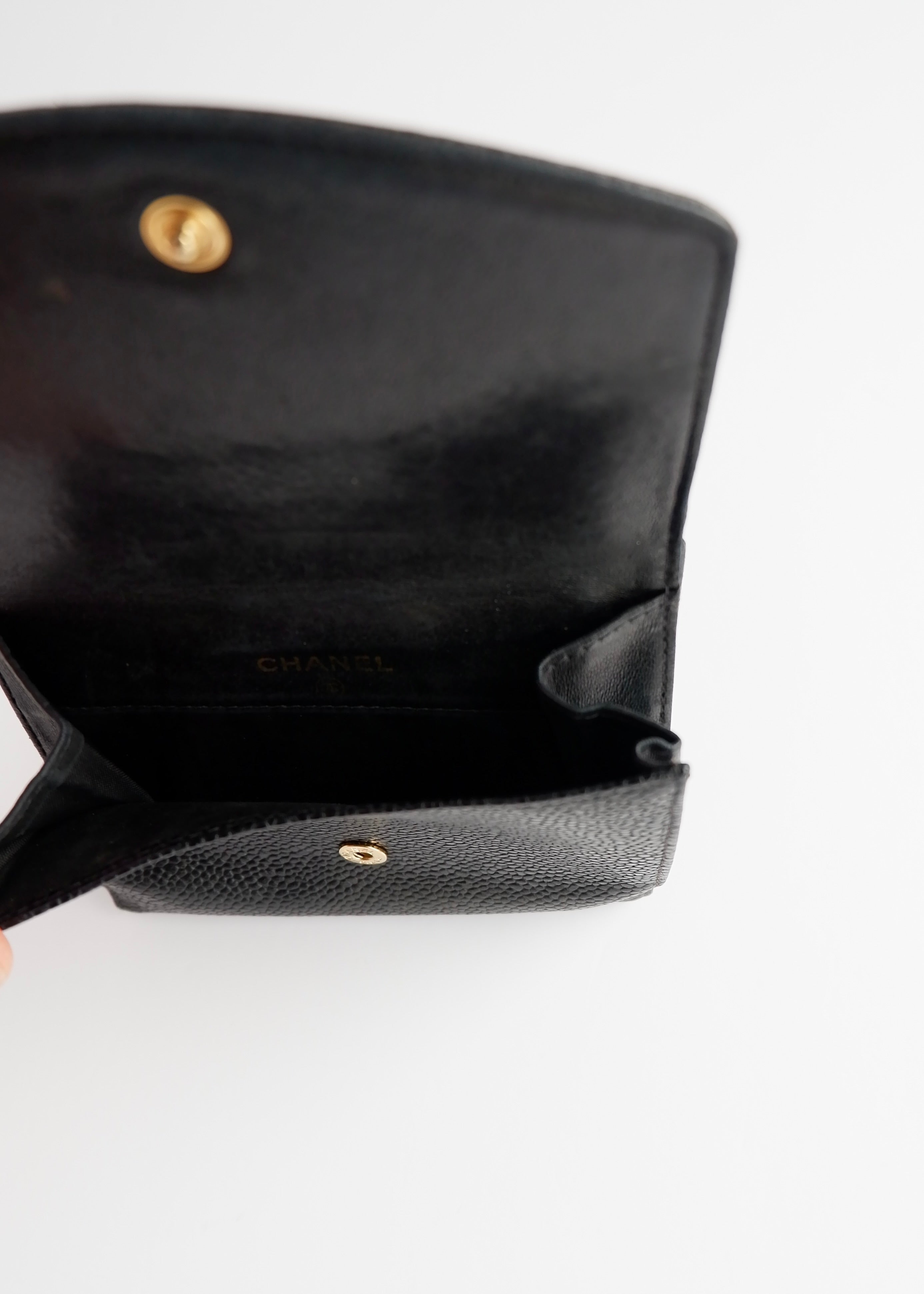 Authentic Preowned Vintage ChanelBlack Caviar Leather Bi-Fold Wallet