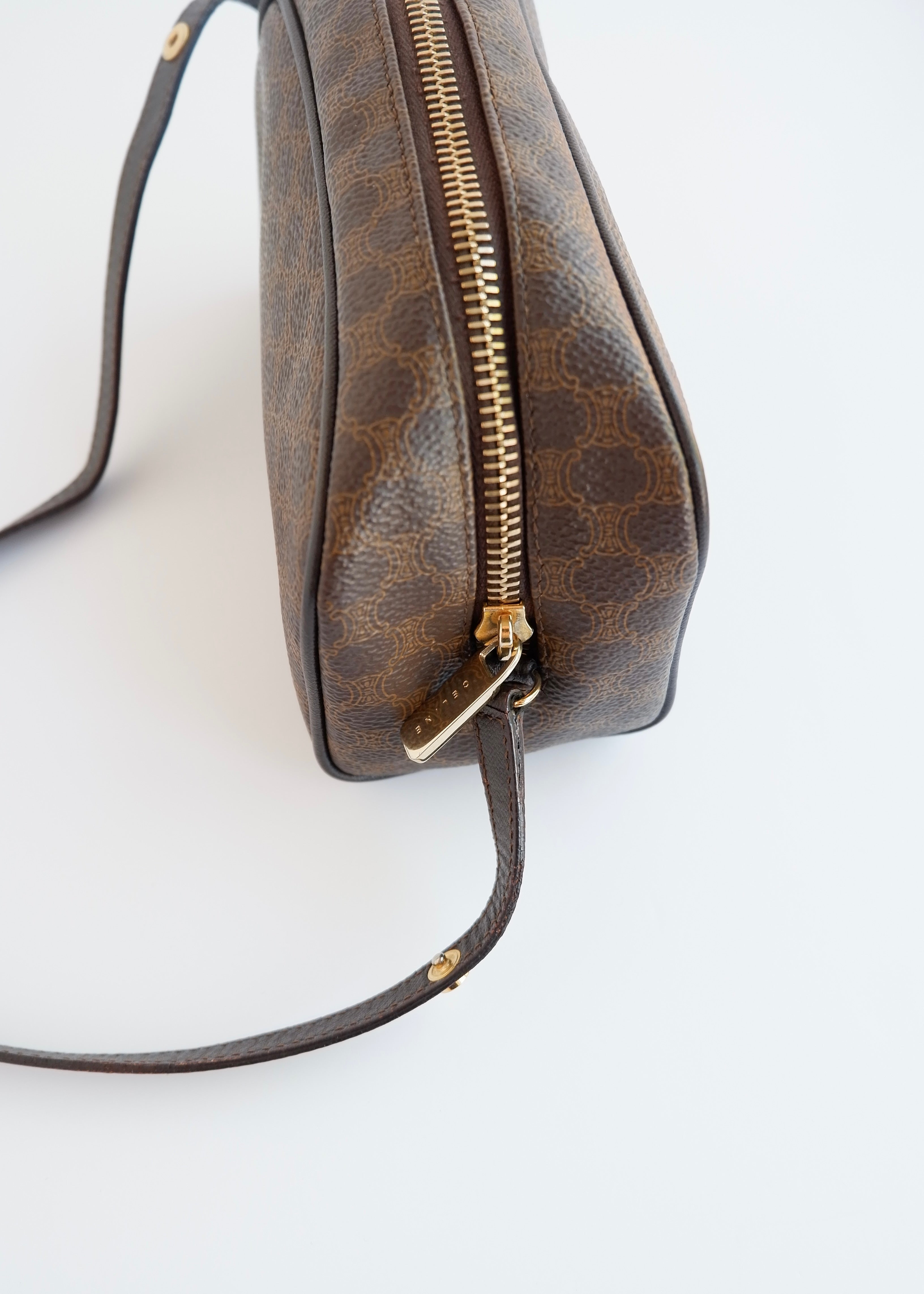 Authentic Preowned Vintage Celine Brown Coated Canvas Macadam Micro Shoulder Bag