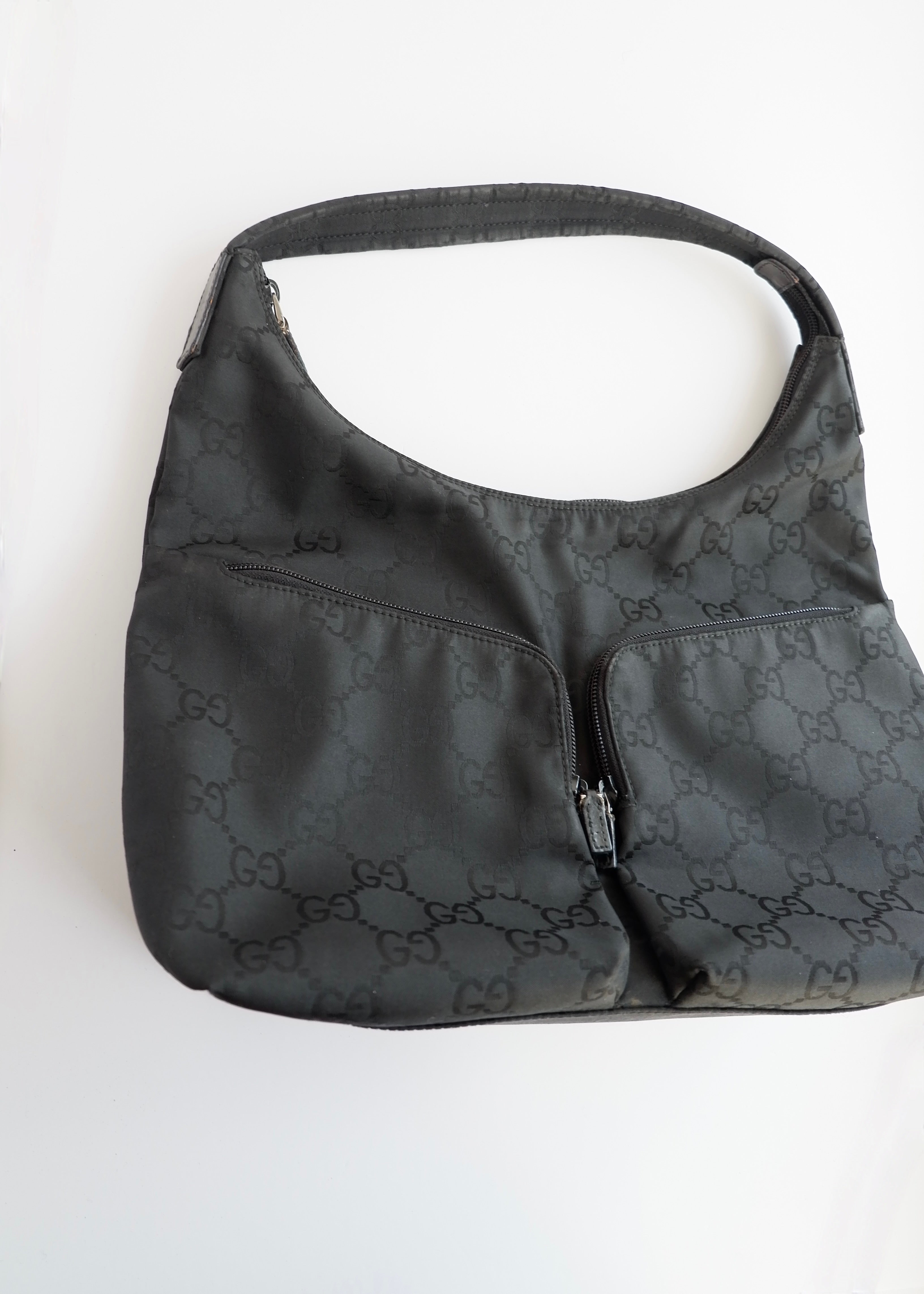 Authentic Preowned Gucci Black GG Nylon Side Pocket Shoulder Bag