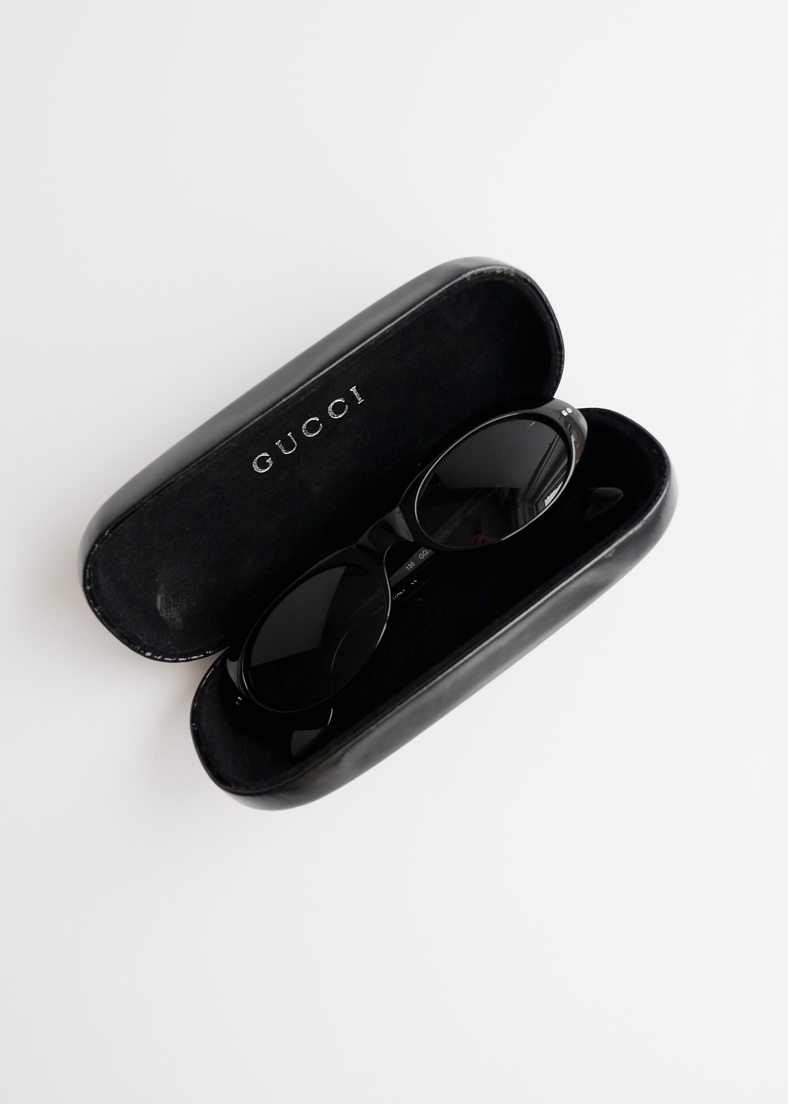 Authentic Preowned Vintage Gucci Black Round Frame G Logo Sunglasses