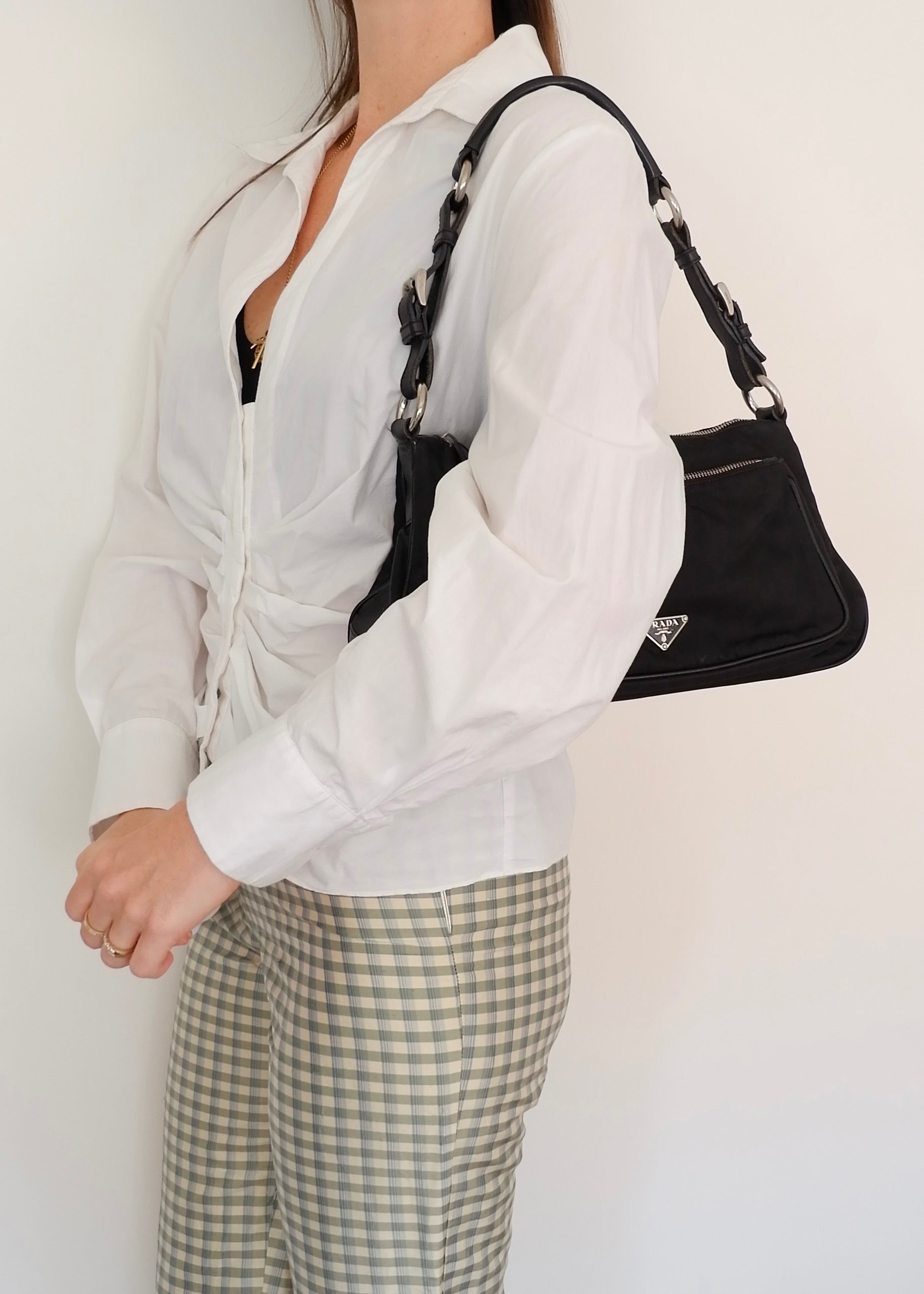 Authentic Preowned Prada Black Nylon Hobo/ Leather Strap Shoulder