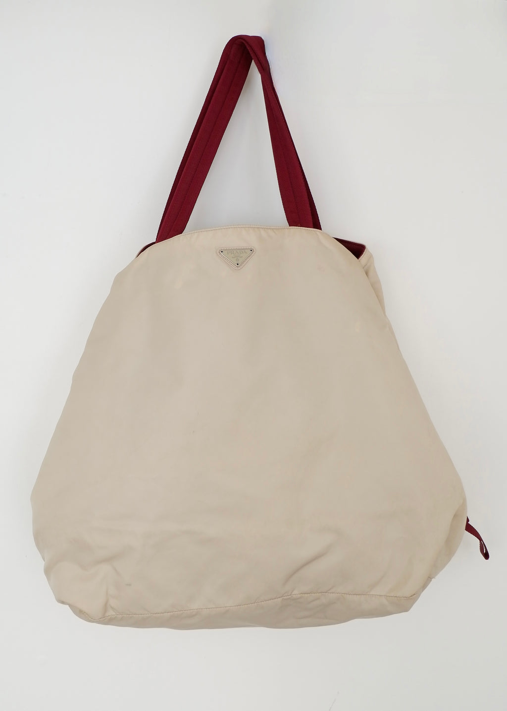 Authentic Preowned Prada Beige/ Burgundy Nylon Oversized Tote Bag