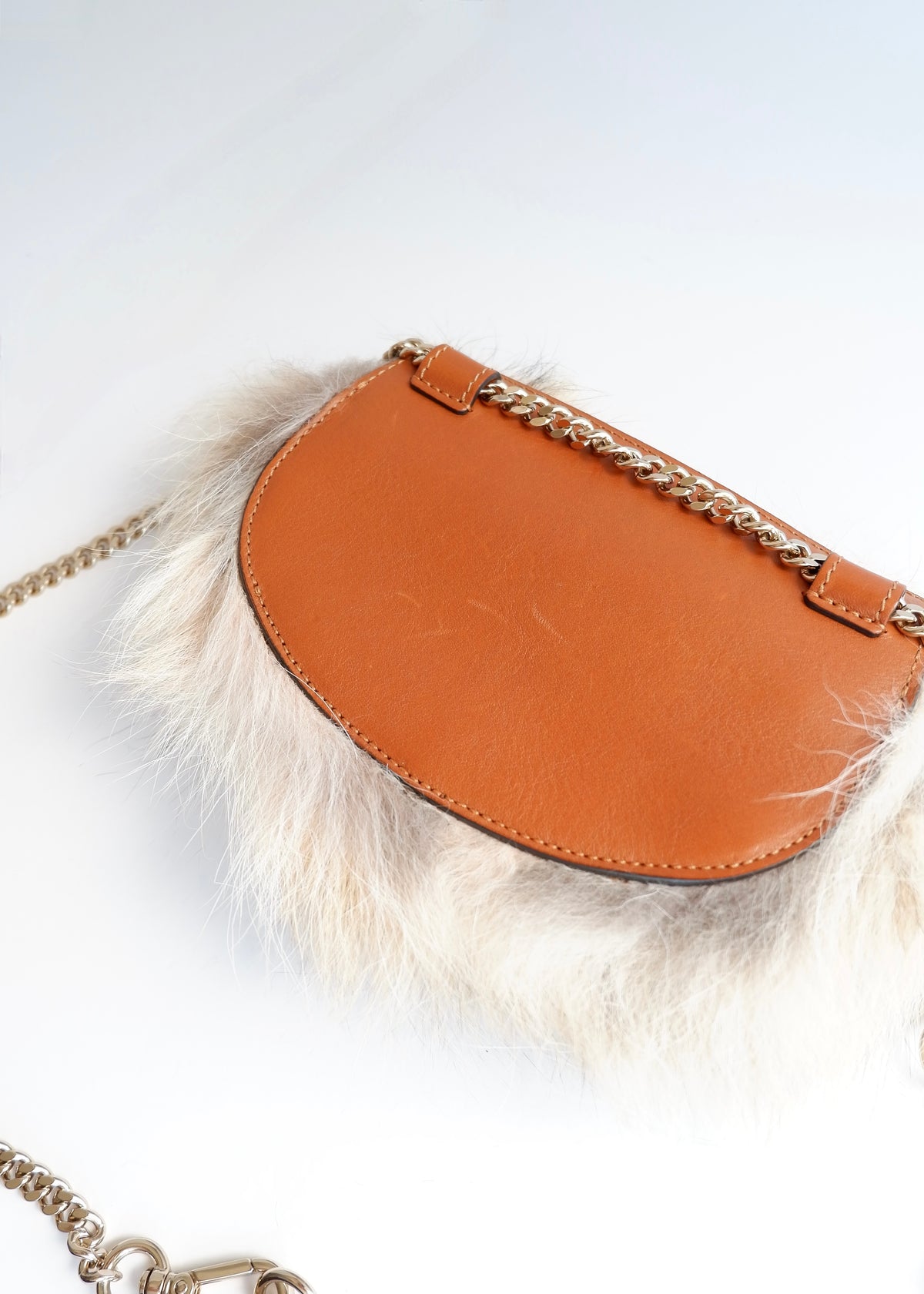 Preowned Chloé Brown Leather/ Fur Georgia Belt Bag