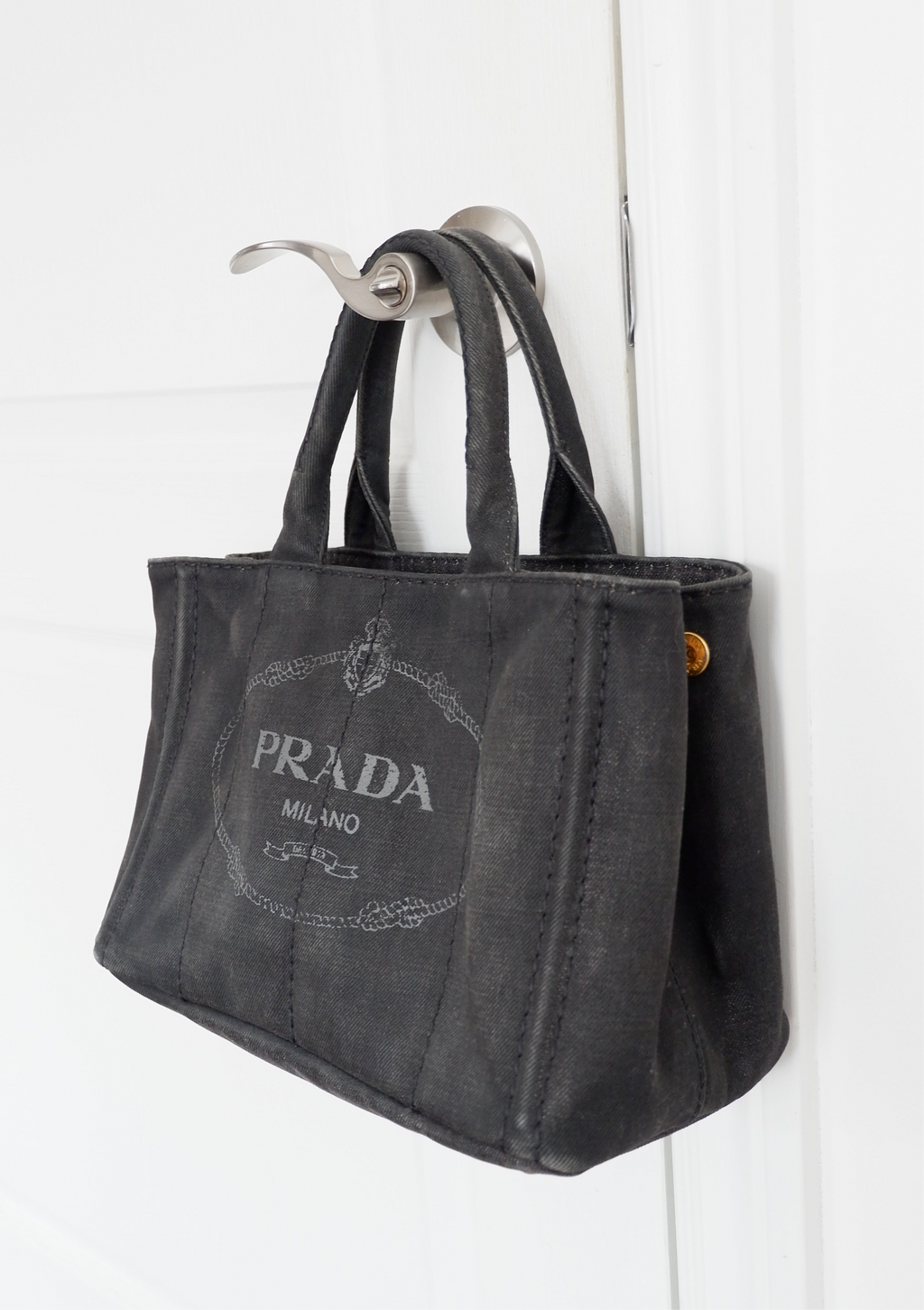 Authentic Preowned Prada Black Denim Canapa Tote w/ Strap