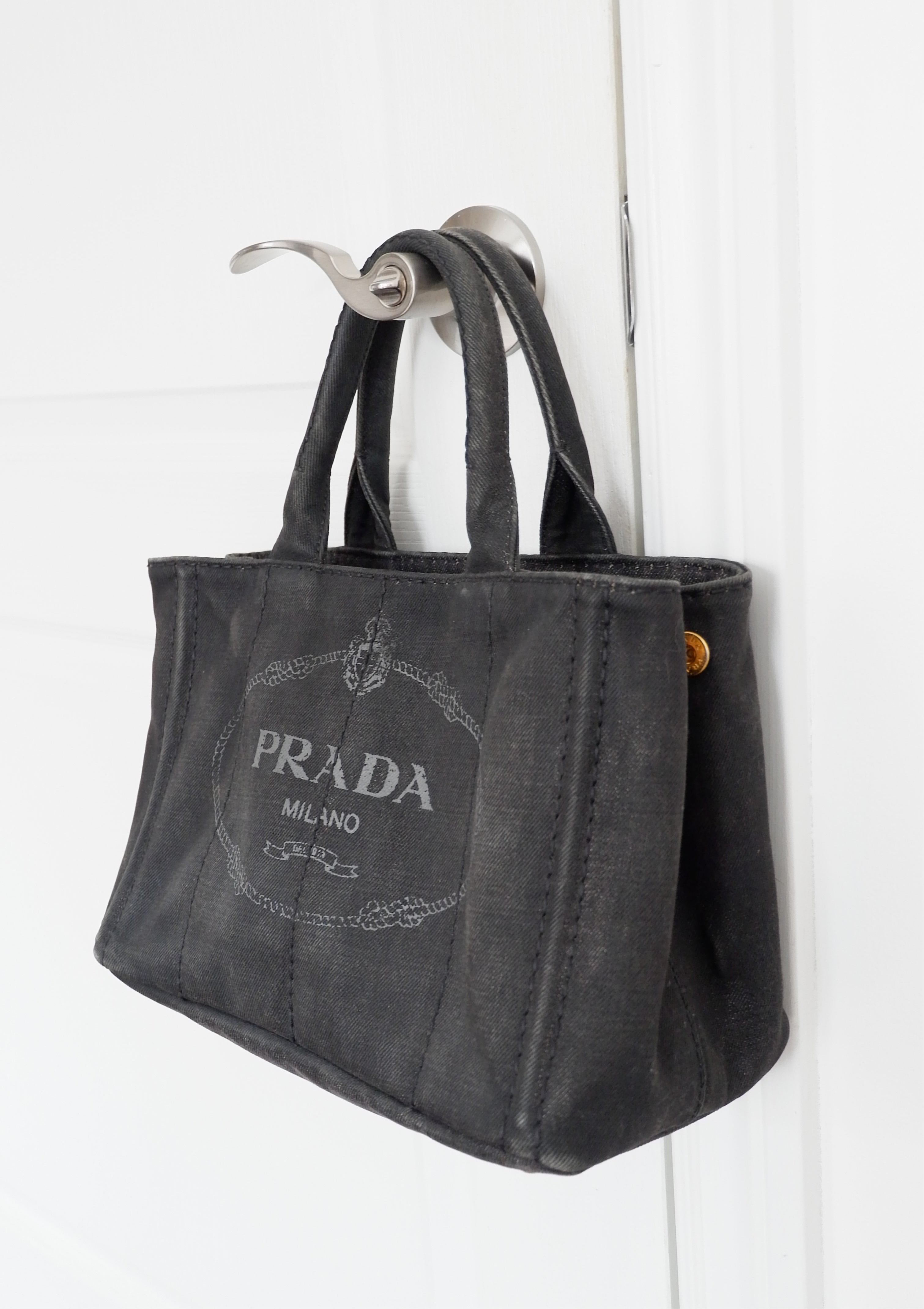 Authentic Preowned Prada Black Denim Canapa Tote w/ Strap