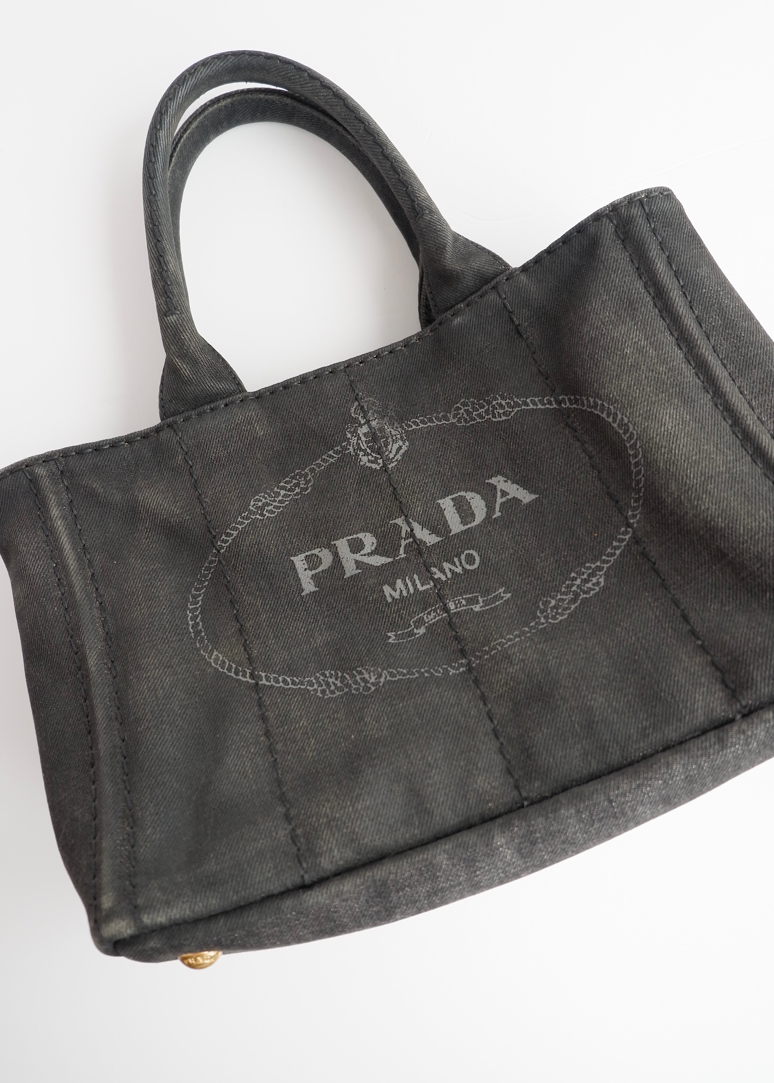 Authentic Preowned Prada Black Denim Canapa Tote w/ Strap
