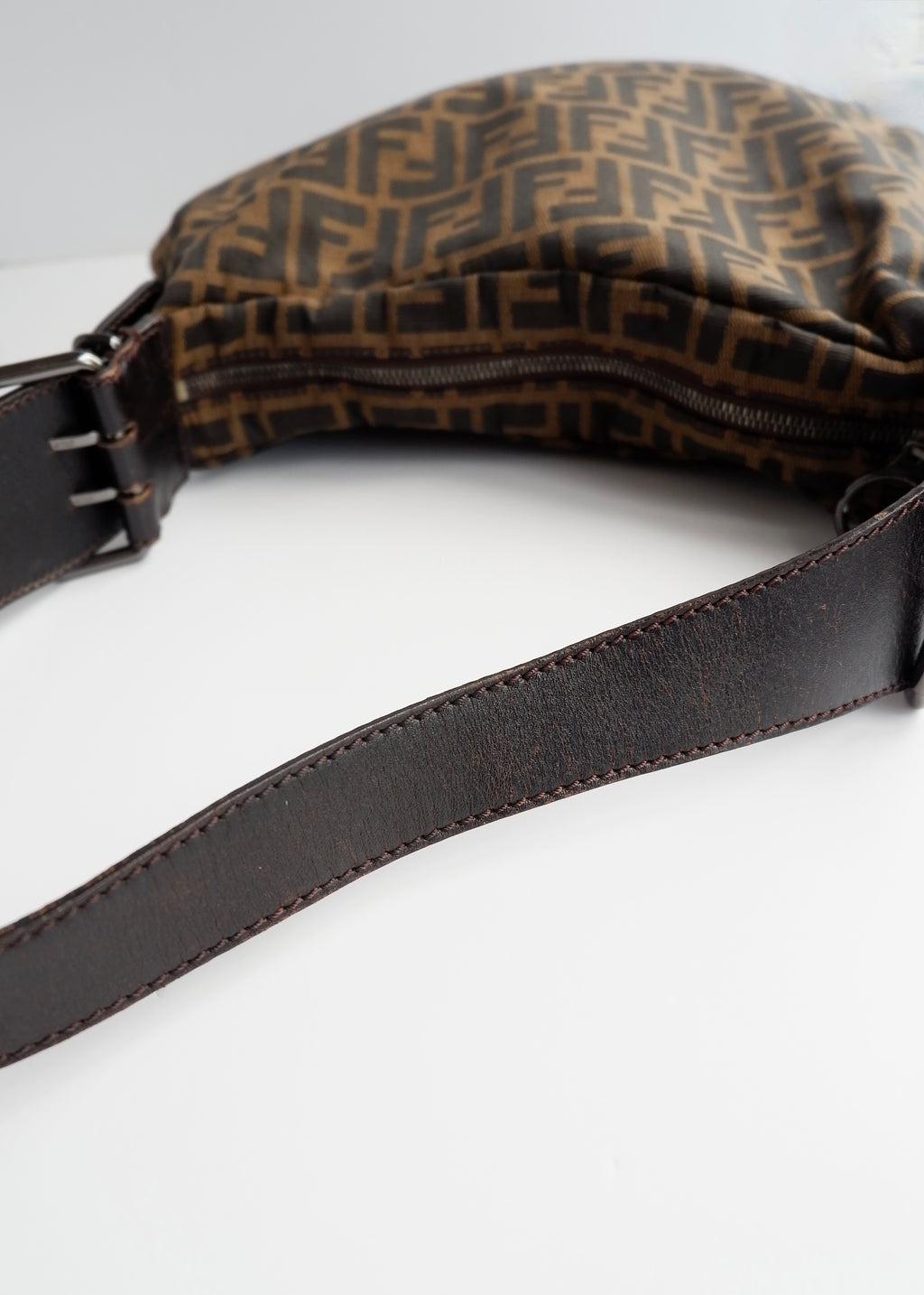 Authentic Preowned Fendi Tobacco Zucca Canvas and Leather Oyster Hobo Shoulder Bag