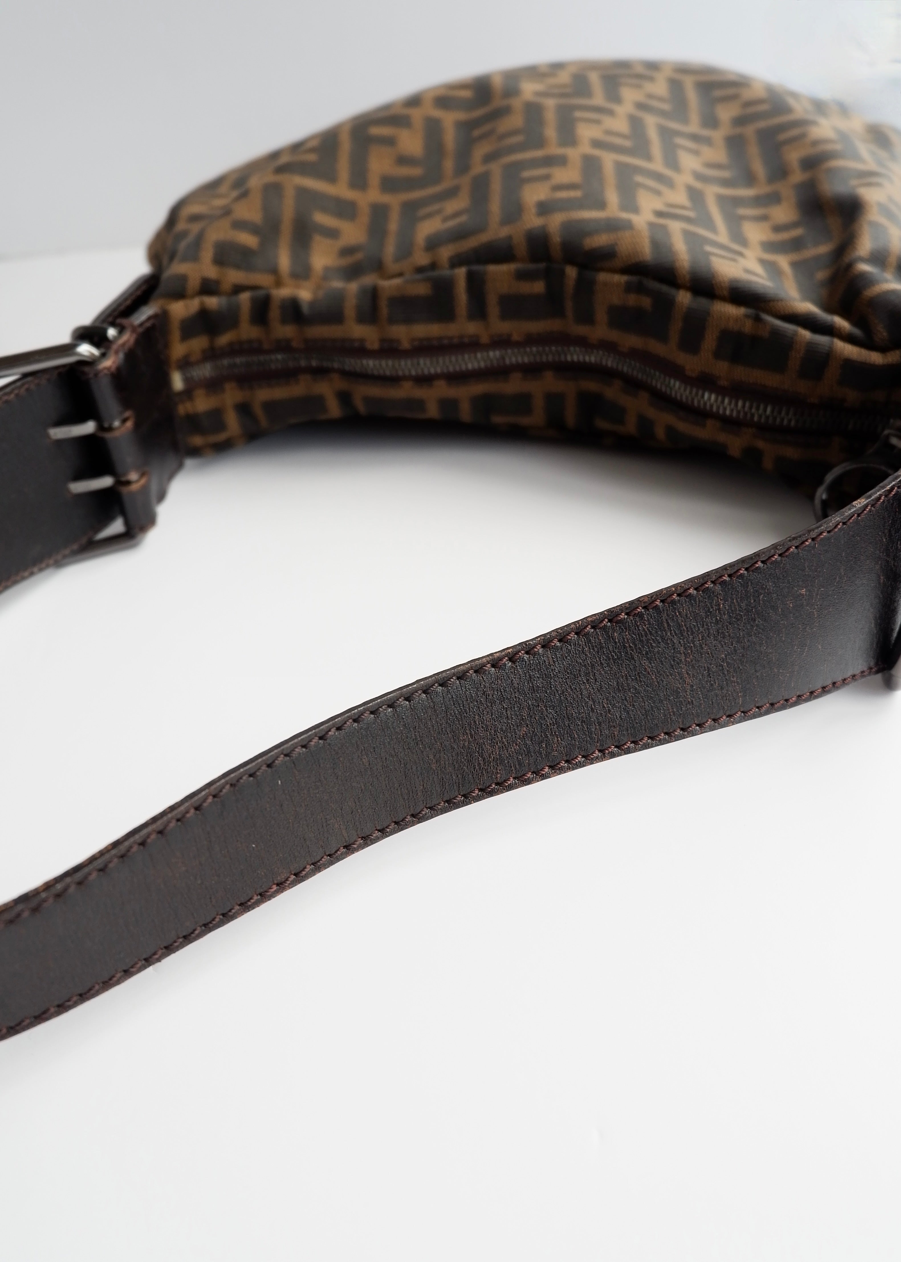 Authentic Preowned Fendi Tobacco Zucca Canvas and Leather Oyster Hobo Shoulder Bag