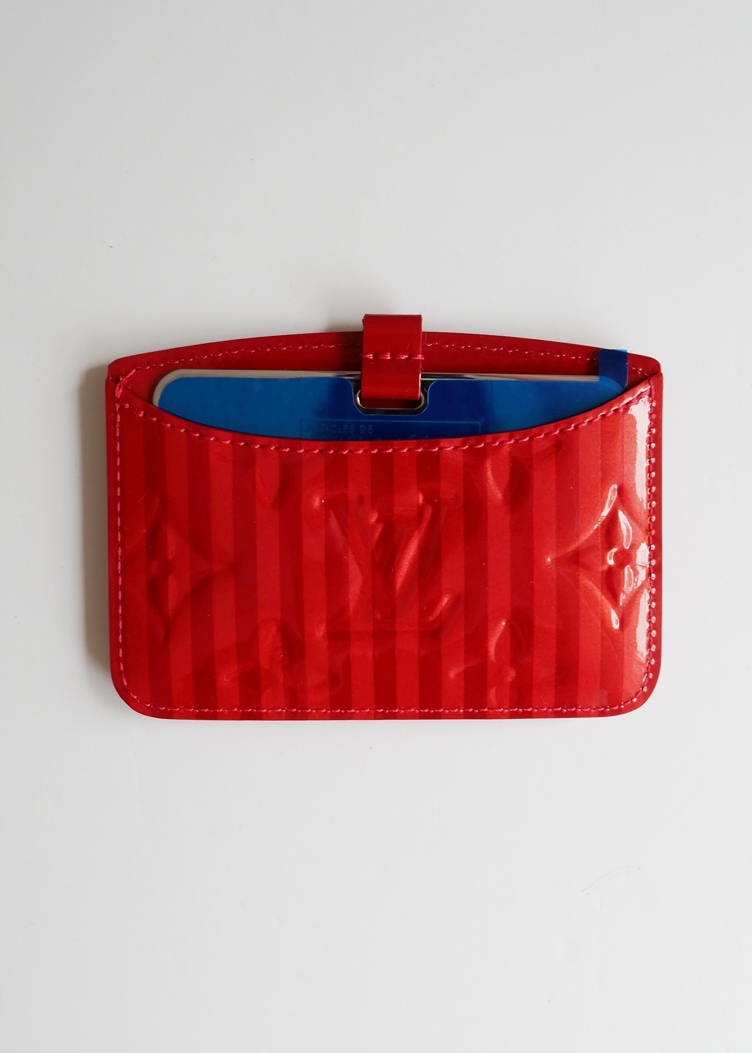 Authentique porte-cartes Louis Vuitton Monogram Rayure Rouge Vernis d'occasion