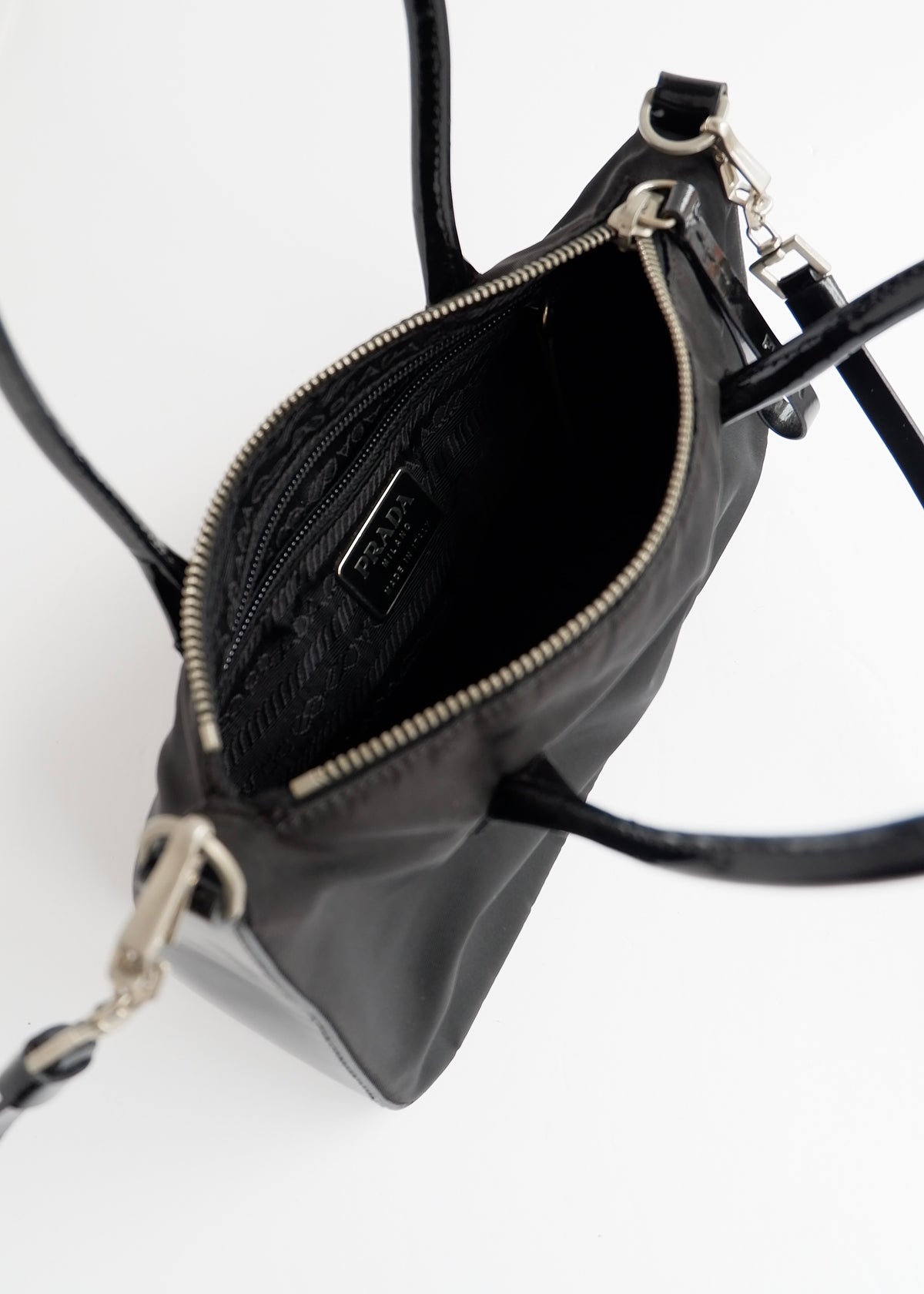 Preowned Prada Black Nylon/ Patent Two Way Bag