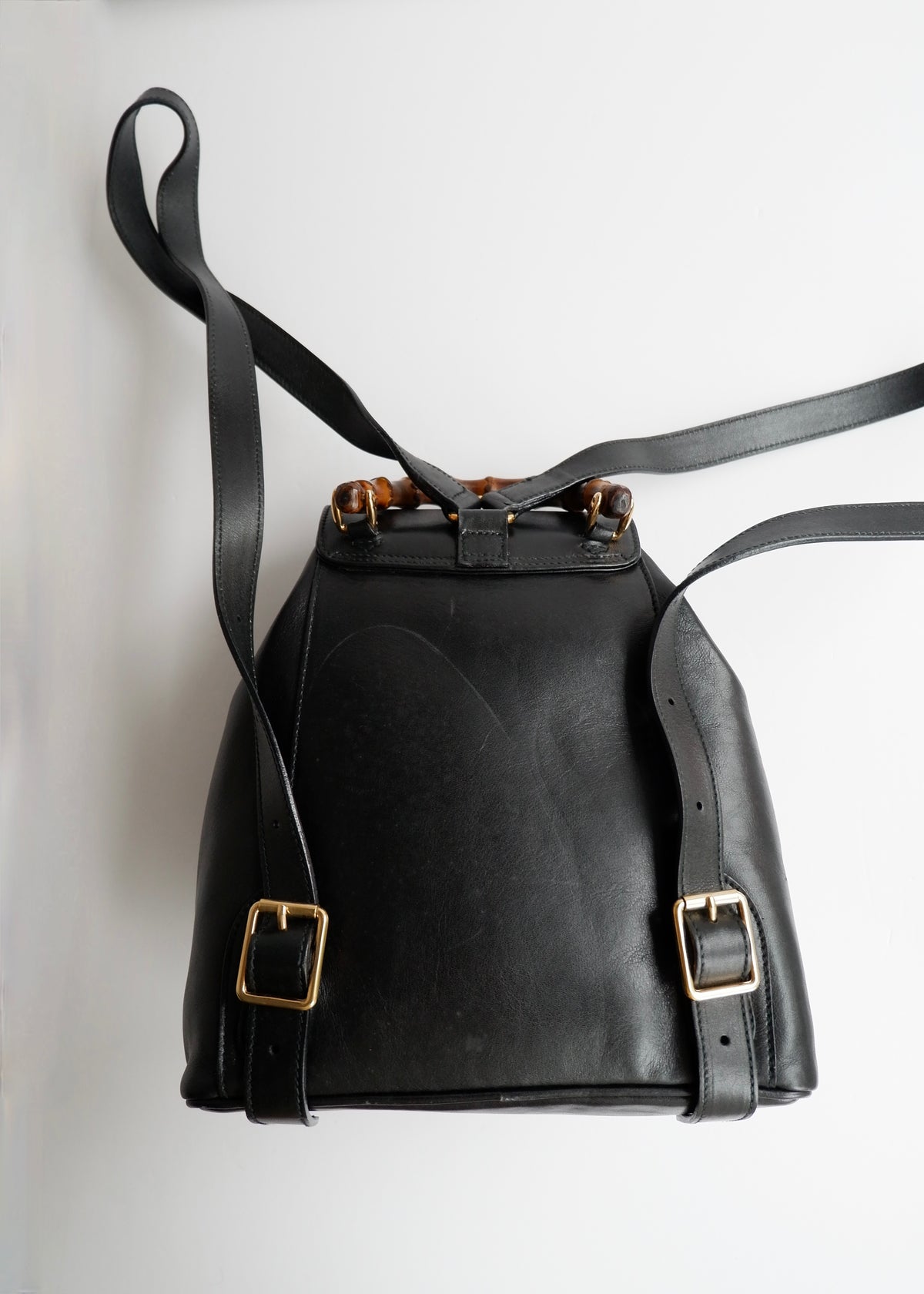 Preowned Gucci Black Leather Bamboo Micro Backpack