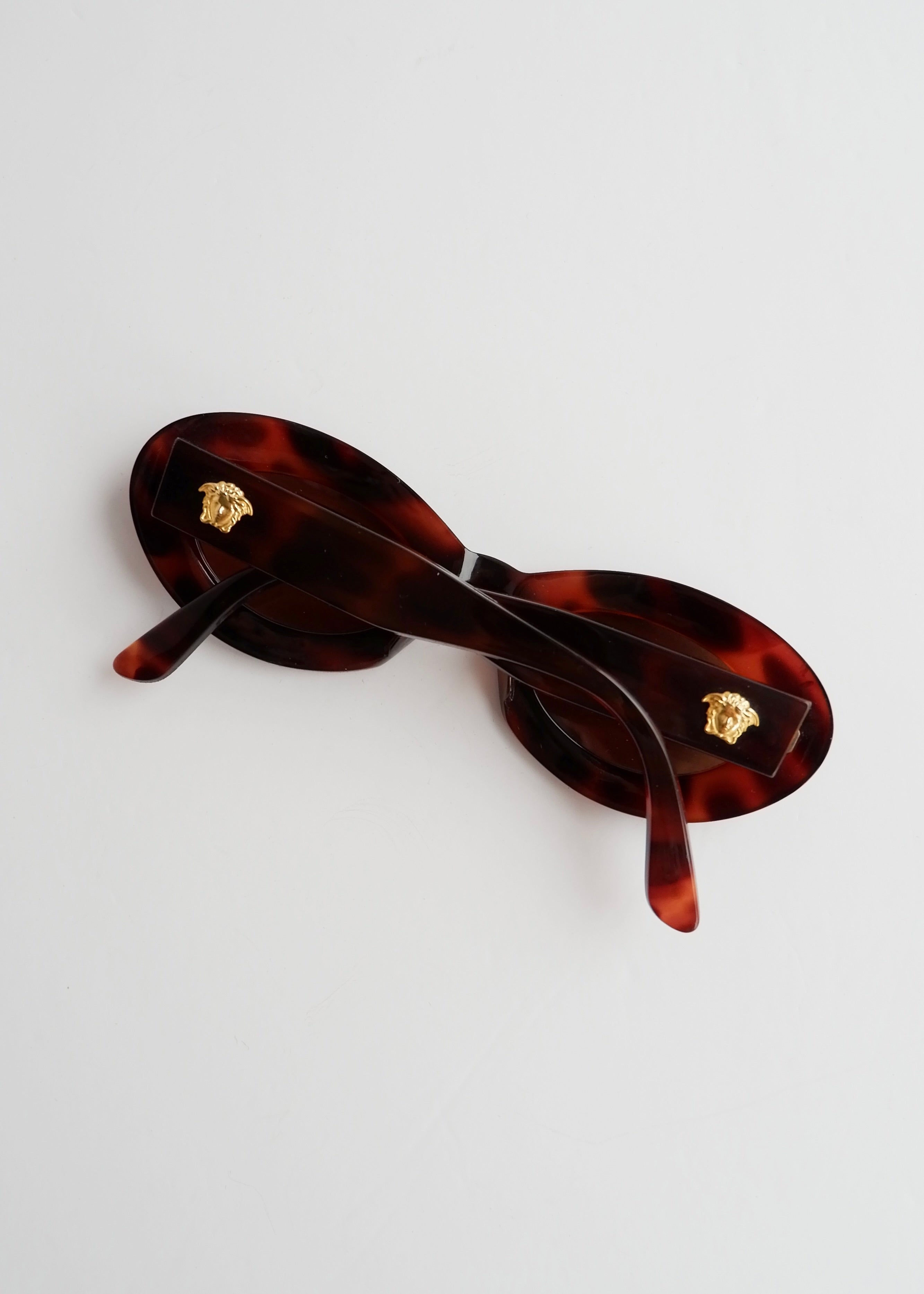 Lunettes de Soleil Vintage Authentiques Versace Marron Écaille Monture Ronde