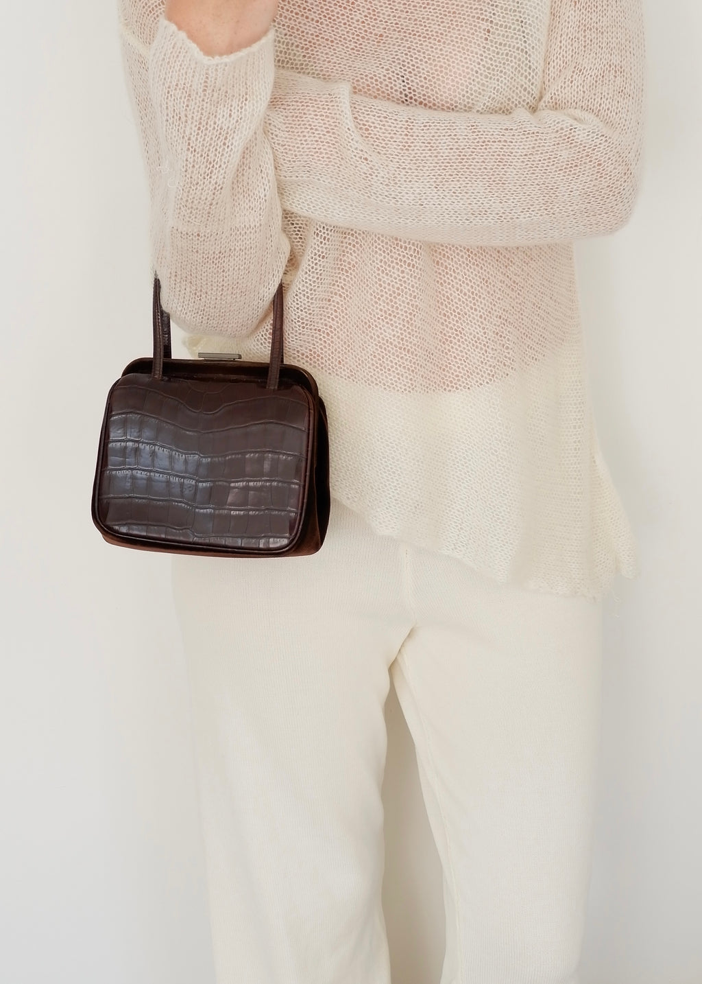 Authentic Preowned Vintage Prada Brown Leather/Velvet Top Handle Bag
