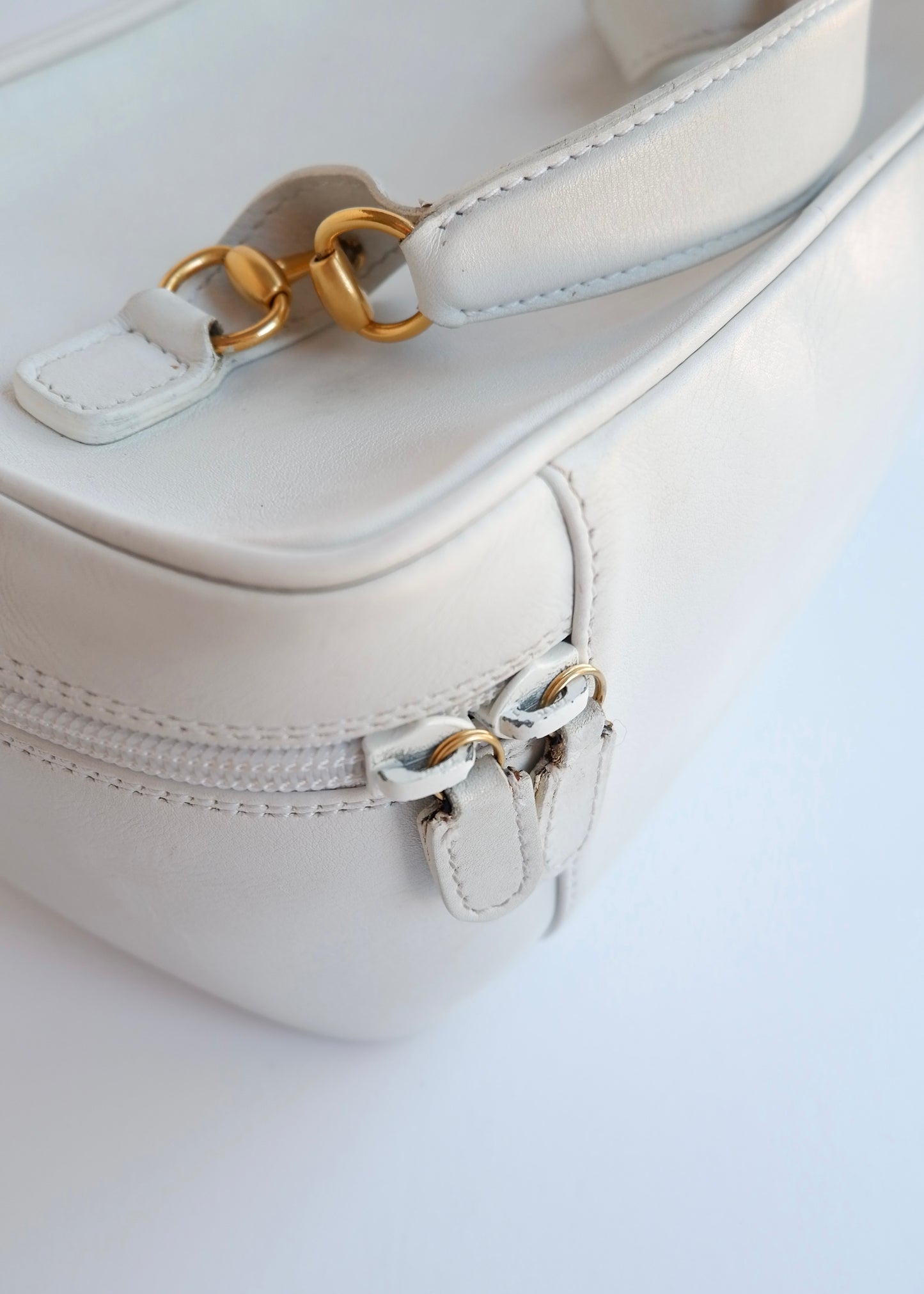 Authentic Preowned Vintage Gucci White Leather Horsebit Vanity Case