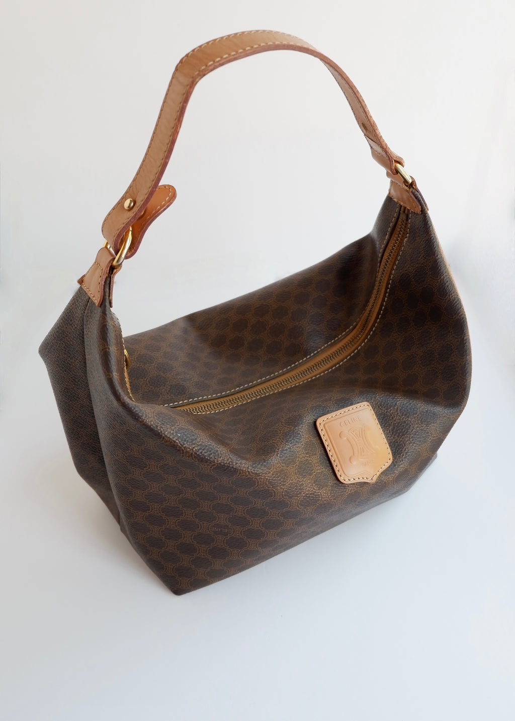 Preowned Vintage Celine Brown Macadam Print Shoulder Bag