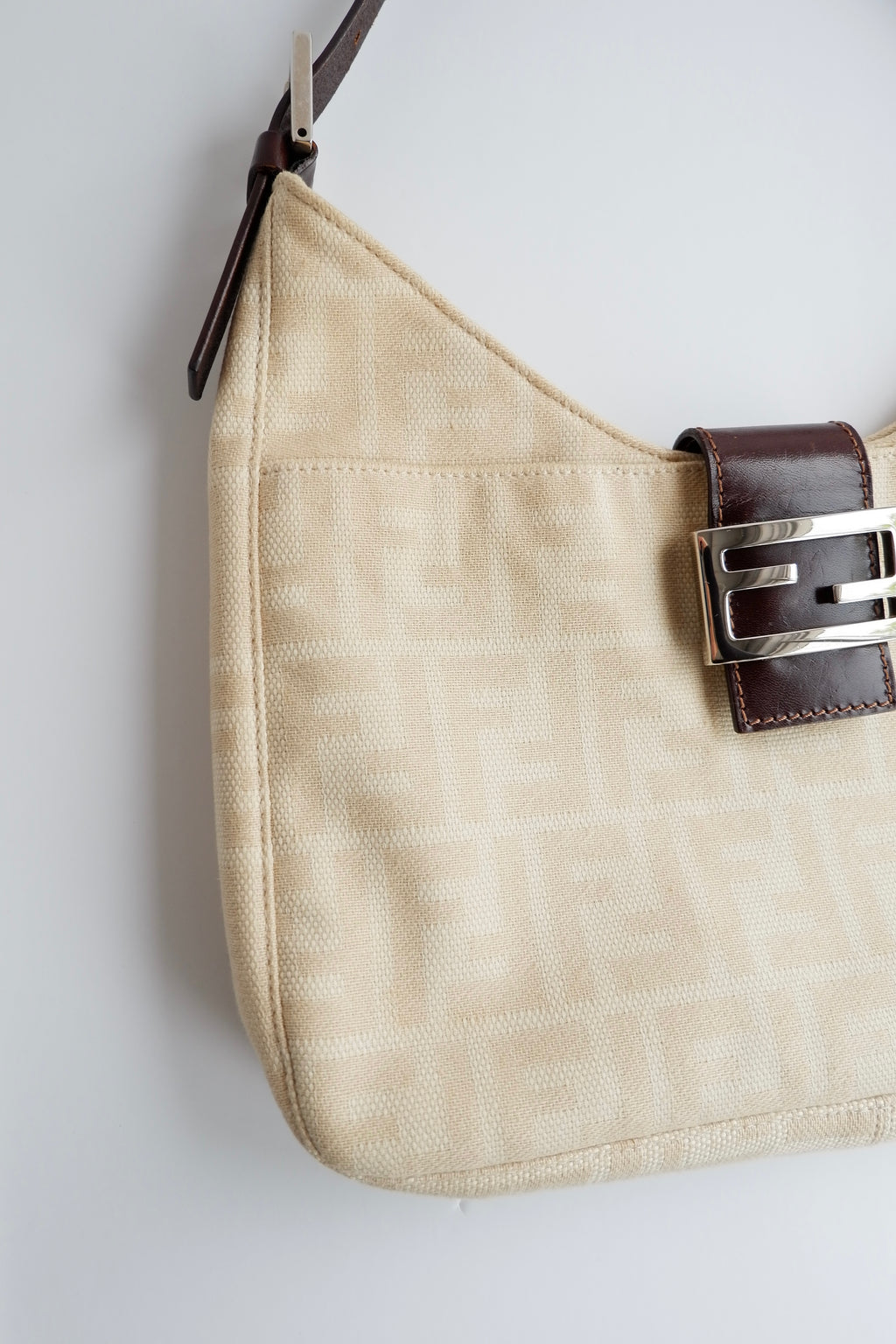 Authentic Preowned Vintage Fendi Ivory Canvas Zucca Shoulder Bag