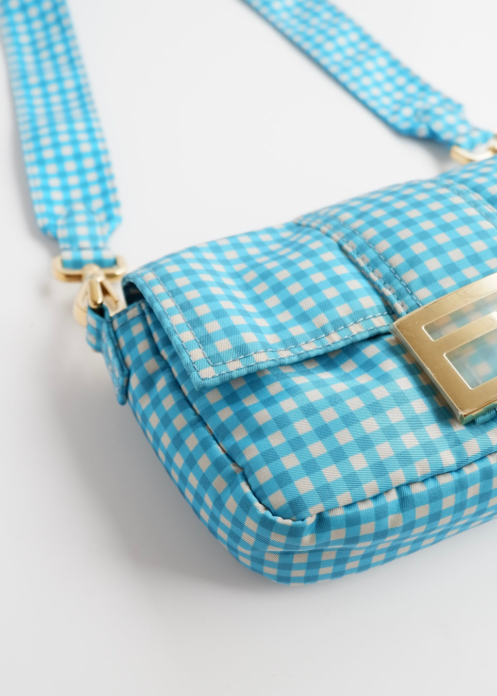 Authentic Preowned Fendi Blue Gingham Nylon Two Way Bag