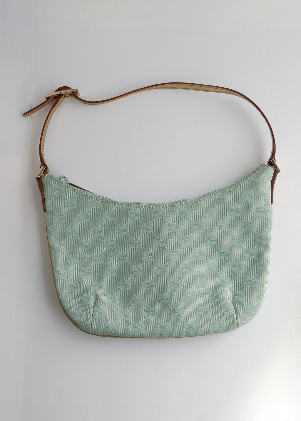 Authentic Preowned Gucci Blue GG Canvas Gold Strap Half Moon Shoulder Bag