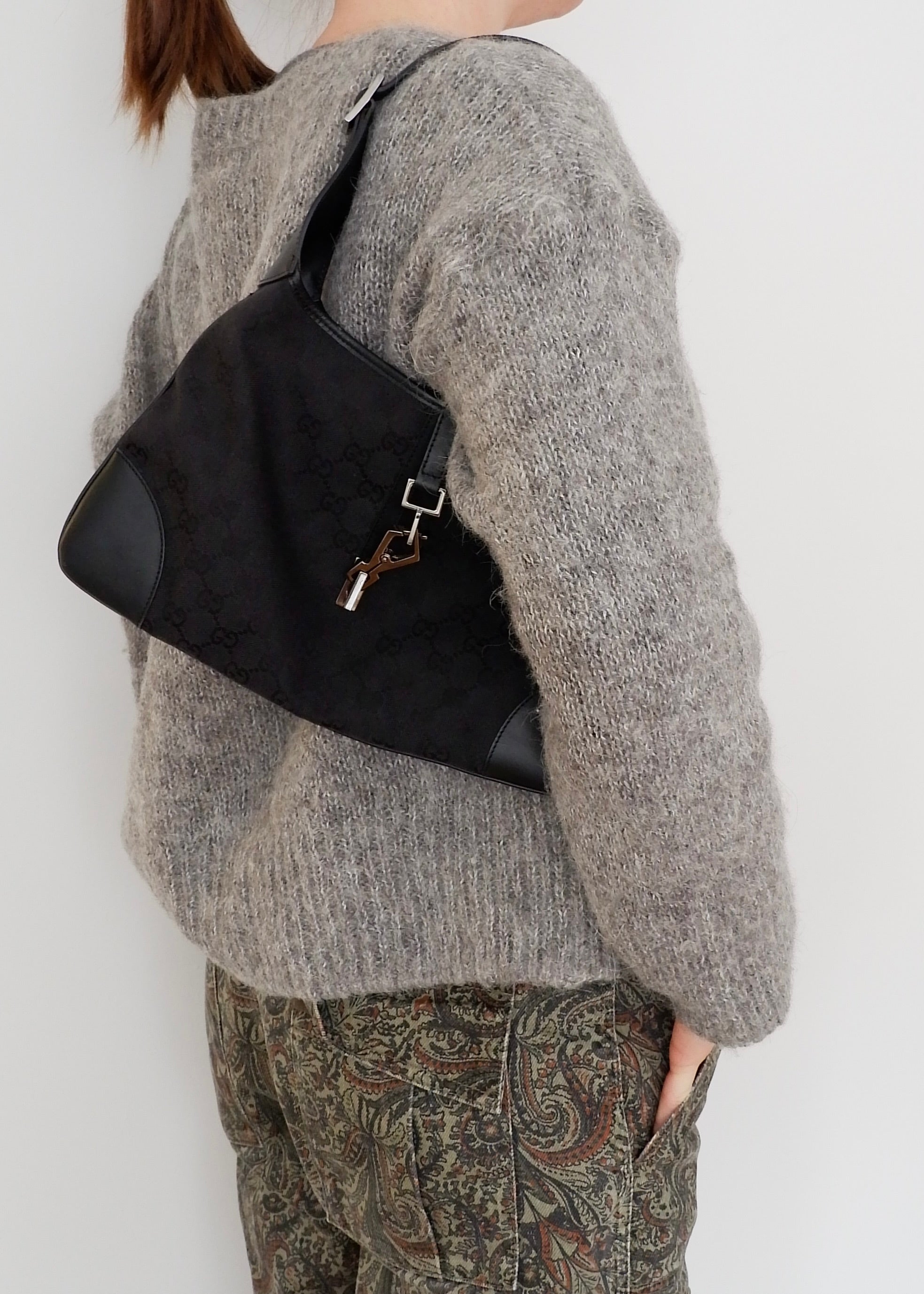 Authentic Preowned Gucci Black GG Canvas Jackie Shoulder Bag