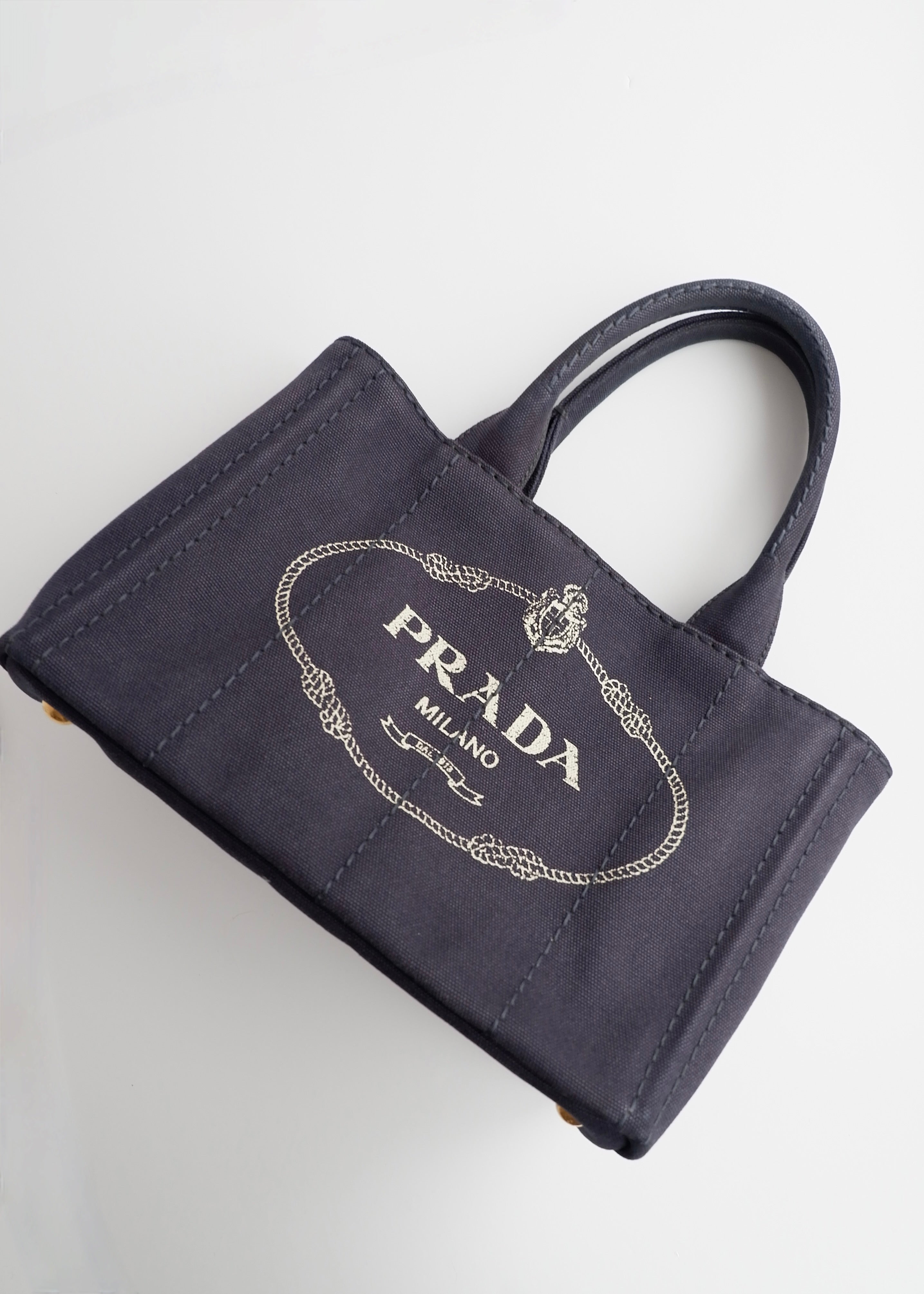 Authentic Preowned Prada Navy Canvas Canapa Two Way Bag