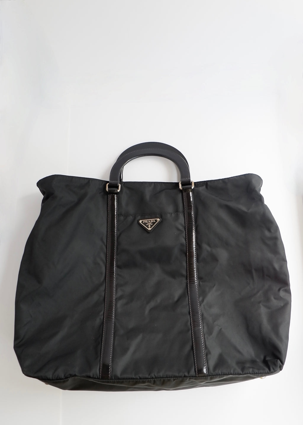 Preowned Prada Black Nylon/Leather Two Way Messenger Tote