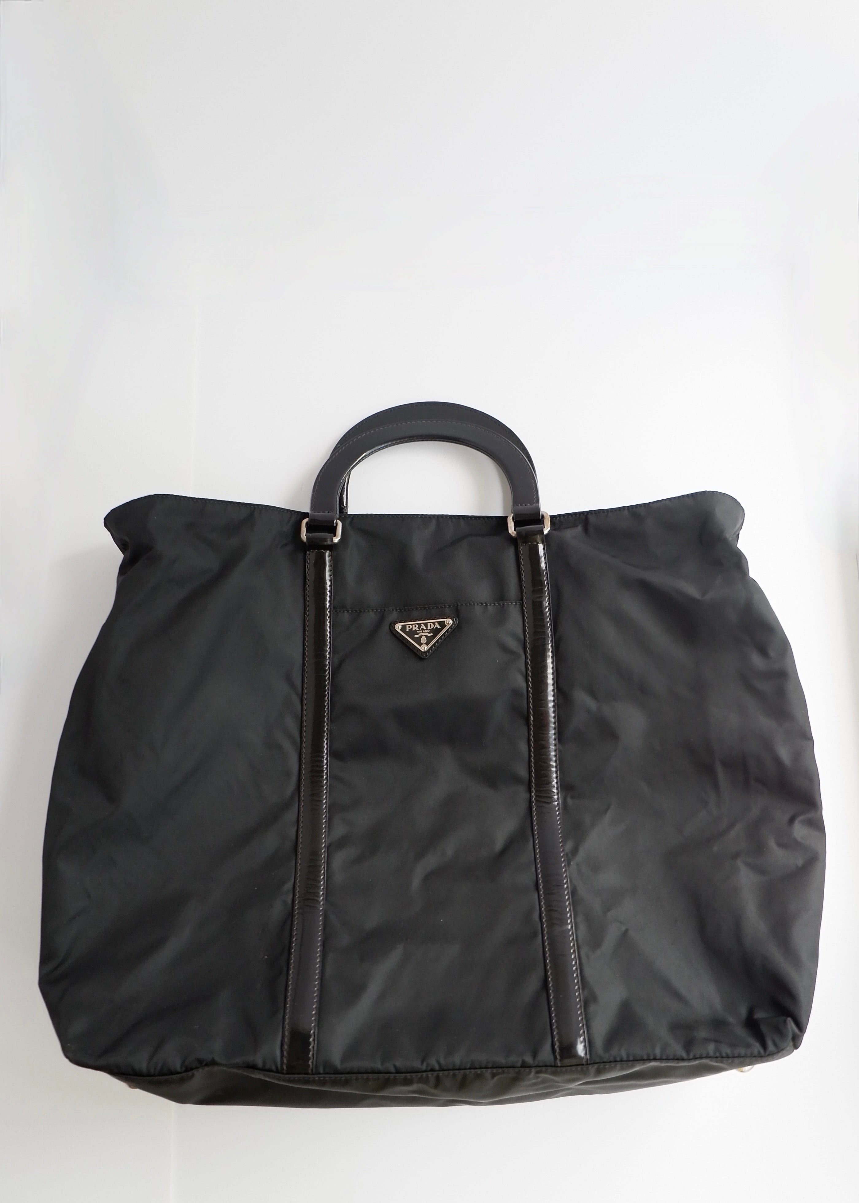 Preowned Prada Black Nylon/Leather Two Way Messenger Tote