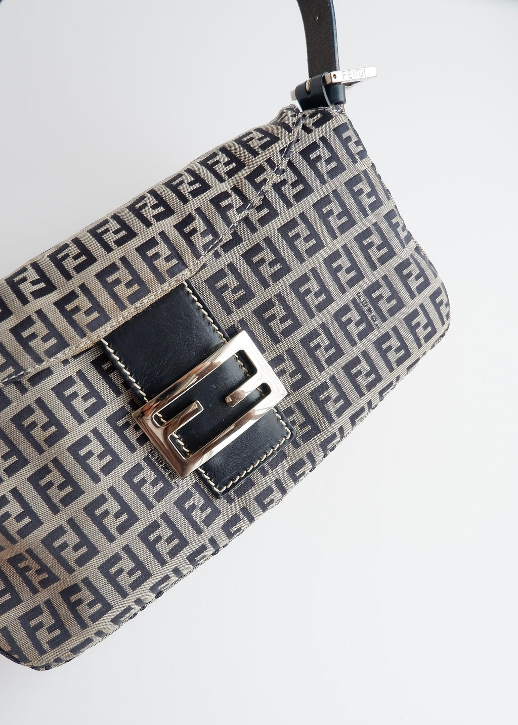 Authentic Preowned Fendi Navy Zucchino Baguette Shoulder
