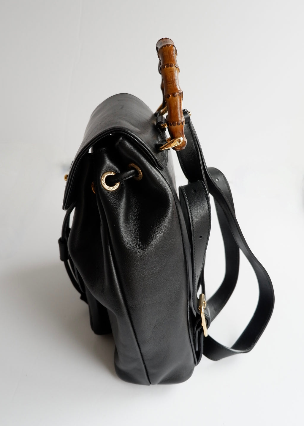 Preowned Gucci Black Leather Bamboo Micro Backpack