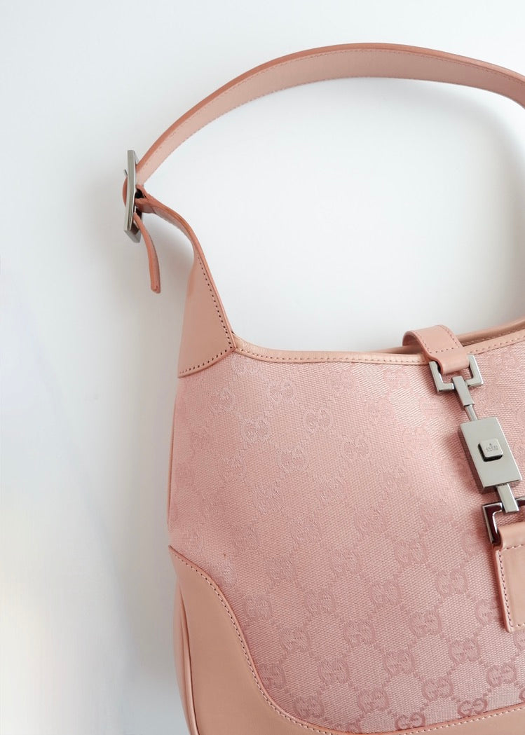 Authentic Preowned Gucci Pink GG Canvas/Leather Jackie Shoulder Bag