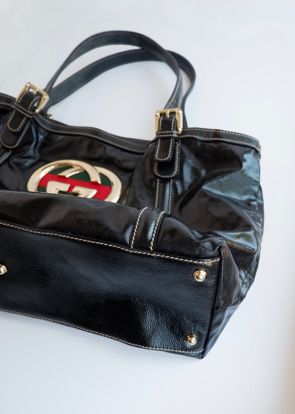 Preowned Gucci Black Dialux/ Patent Leather Britt Shoulder Tote