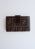 Preowned Vintage Fendi Brown Zucca Canvas/Leather Twist Lock Wallet