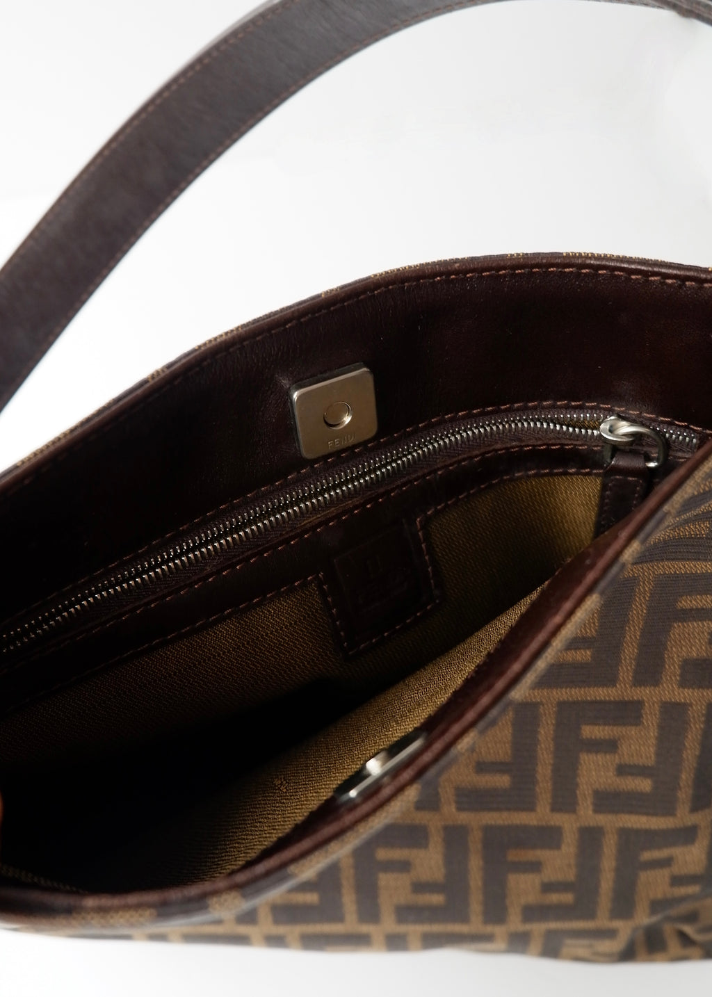 Preowned Vintage Fendi Brown Zucca Canvas/ Leather Shoulder Bag