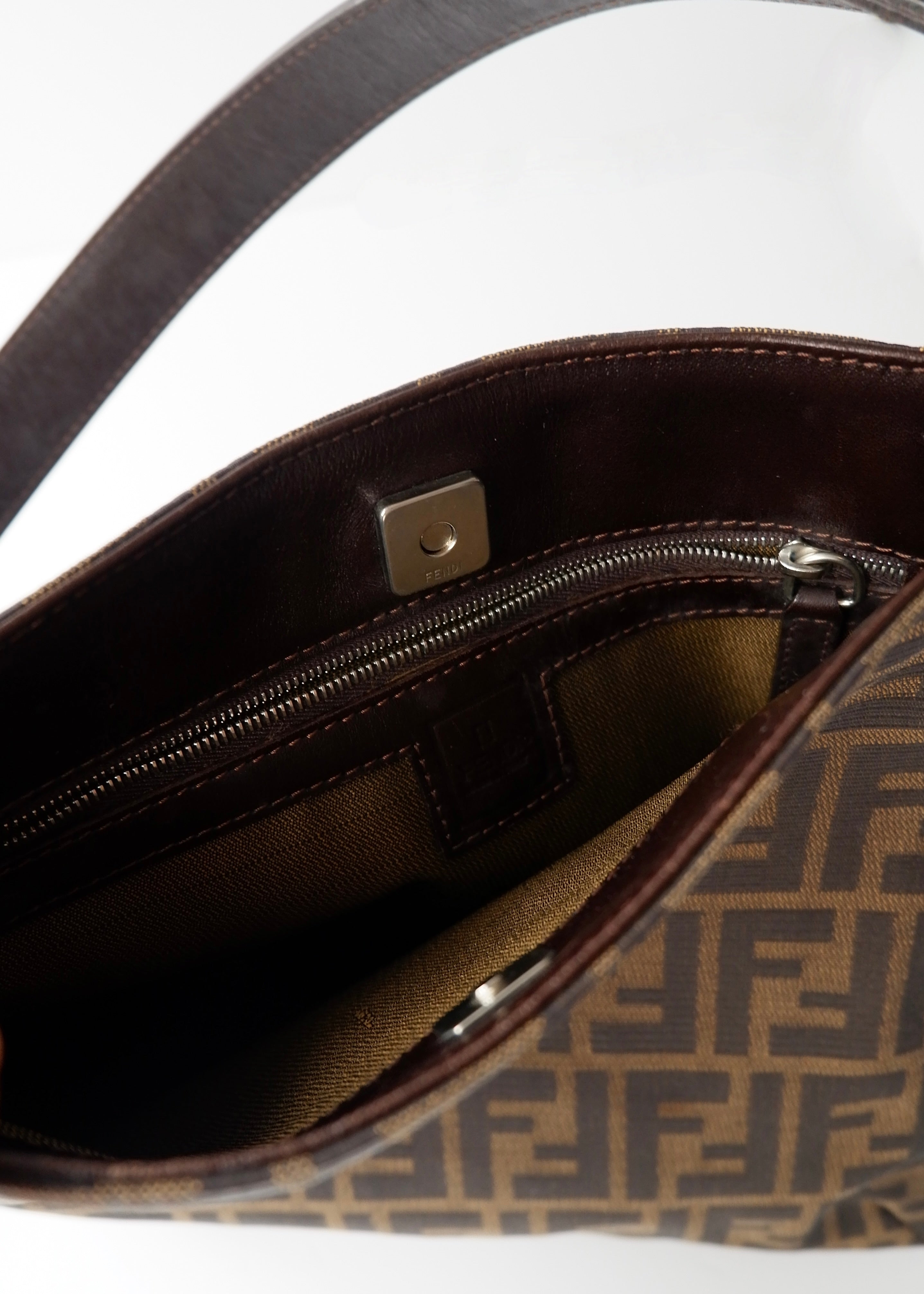 Preowned Vintage Fendi Brown Zucca Canvas/ Leather Shoulder Bag