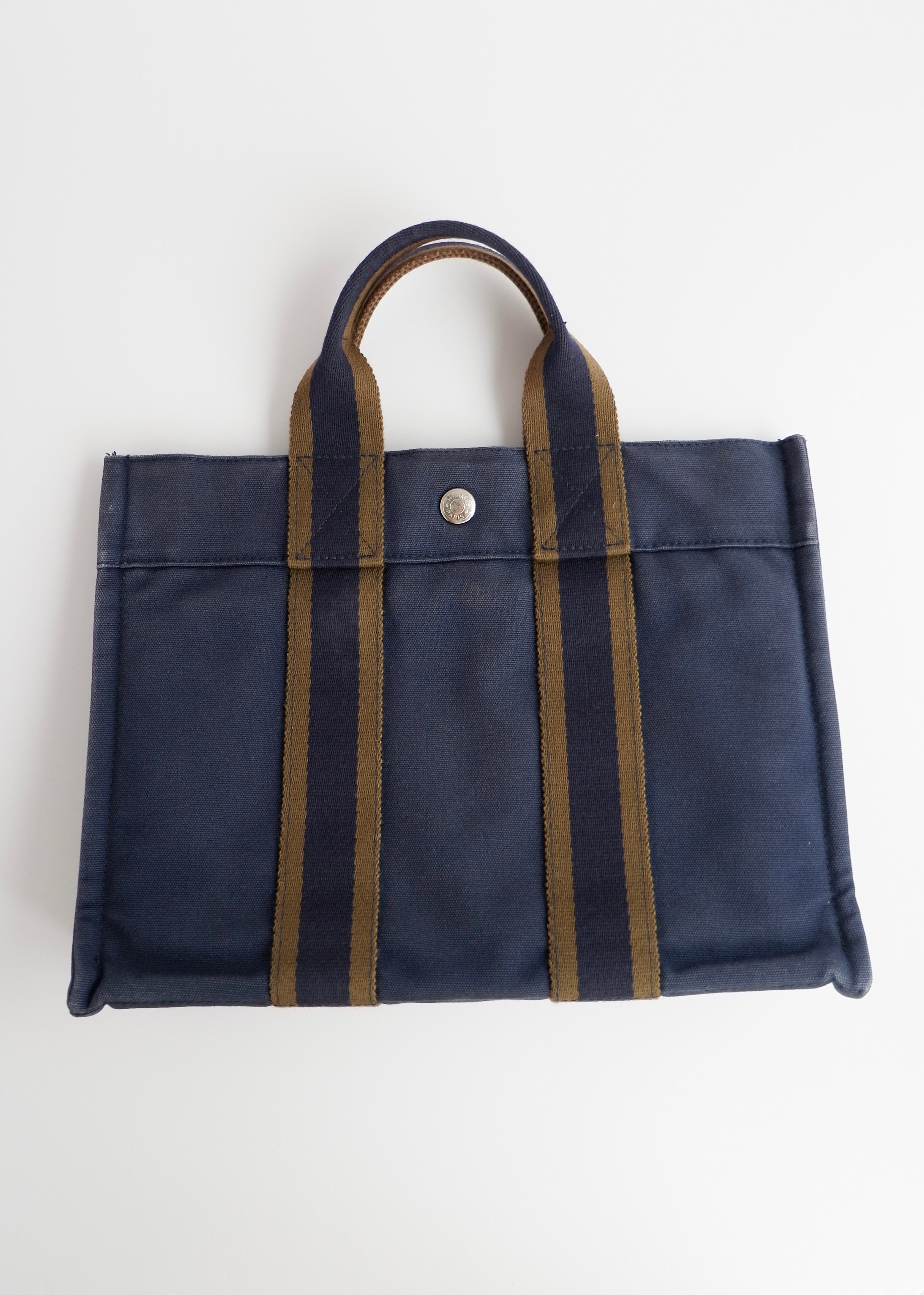 Sac cabas Hermes Fourre Tout PM toile marine authentique d'occasion