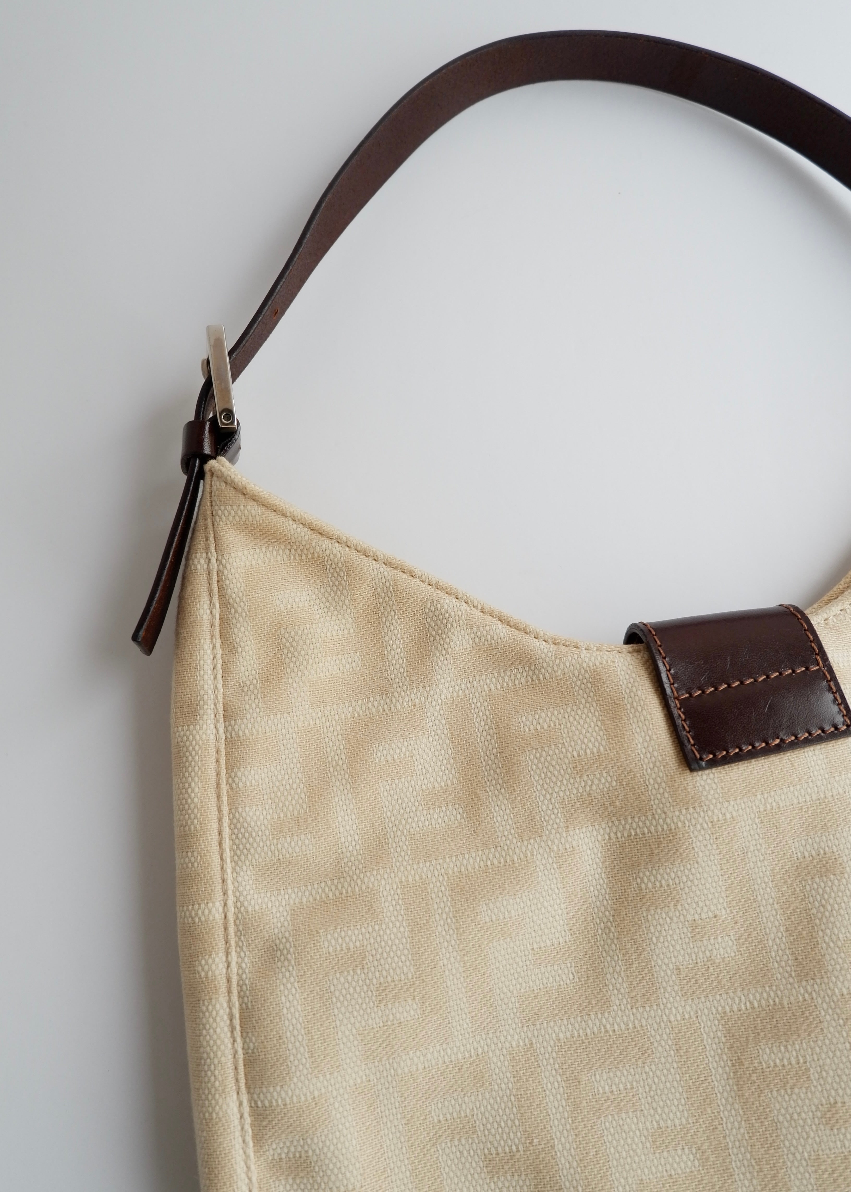 Authentic Preowned Vintage Fendi Ivory Canvas Zucca Shoulder Bag