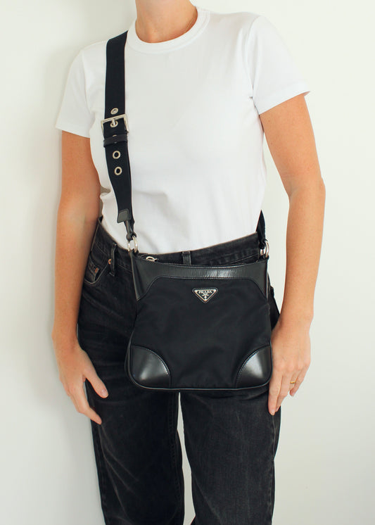 Authentic Preowned Prada Black Nylon/Leather Crossbody Bag