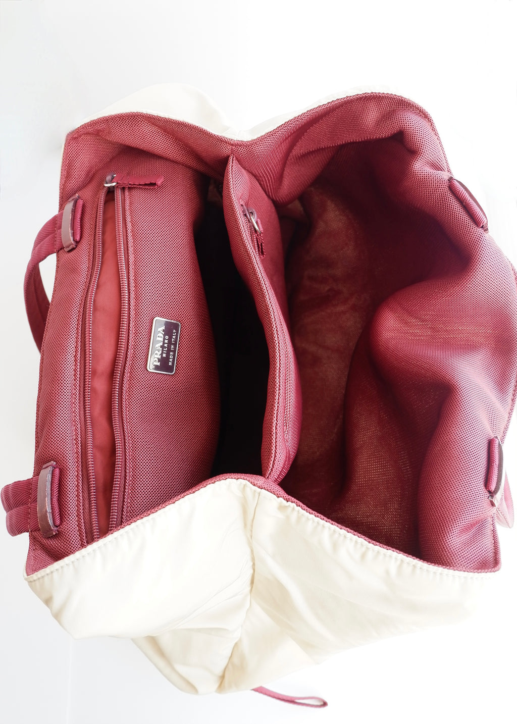 Authentic Preowned Prada Beige/ Burgundy Nylon Oversized Tote Bag